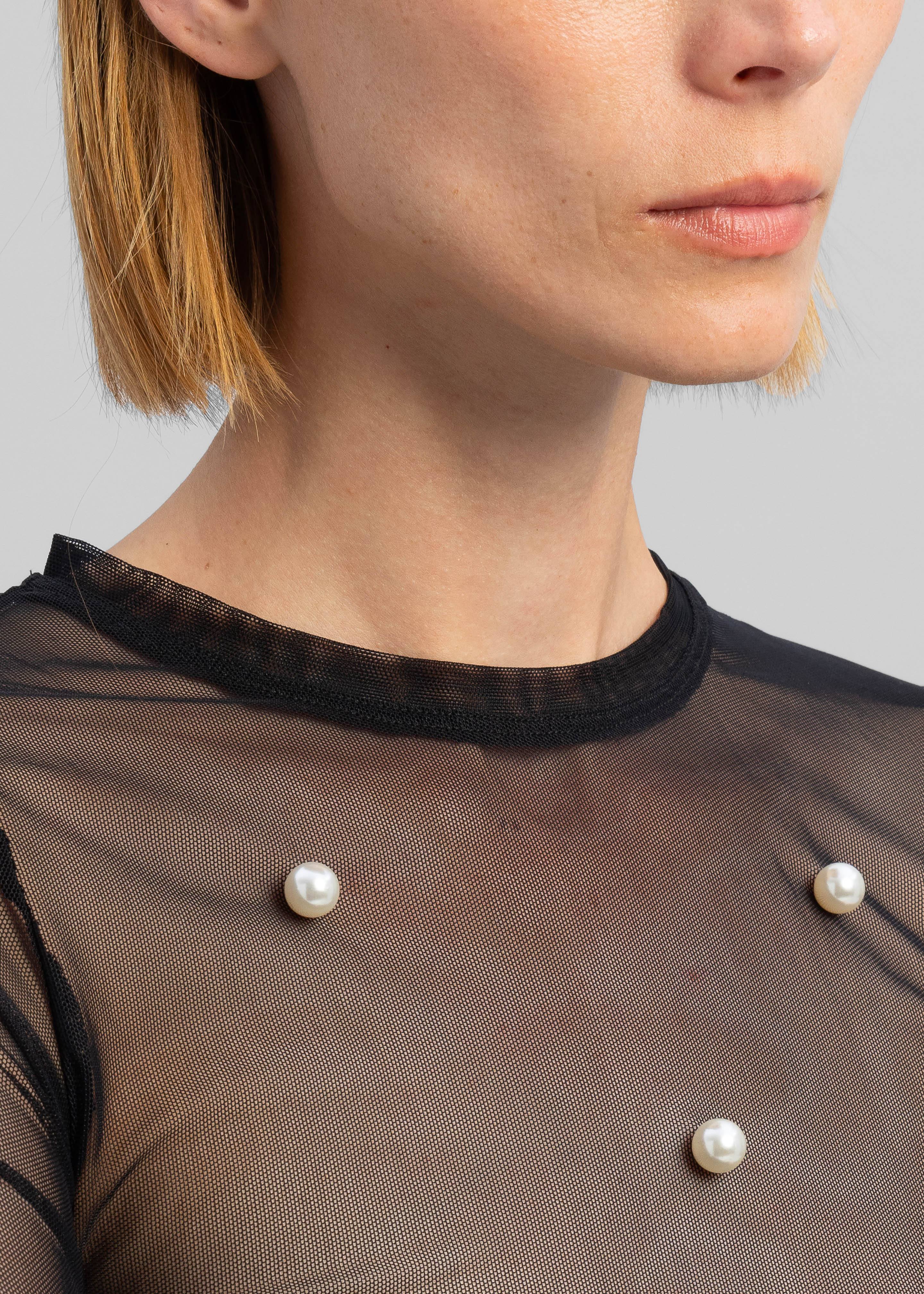 Sid Neigum Stretch Mesh Pearl Embellished Top - Black - 3