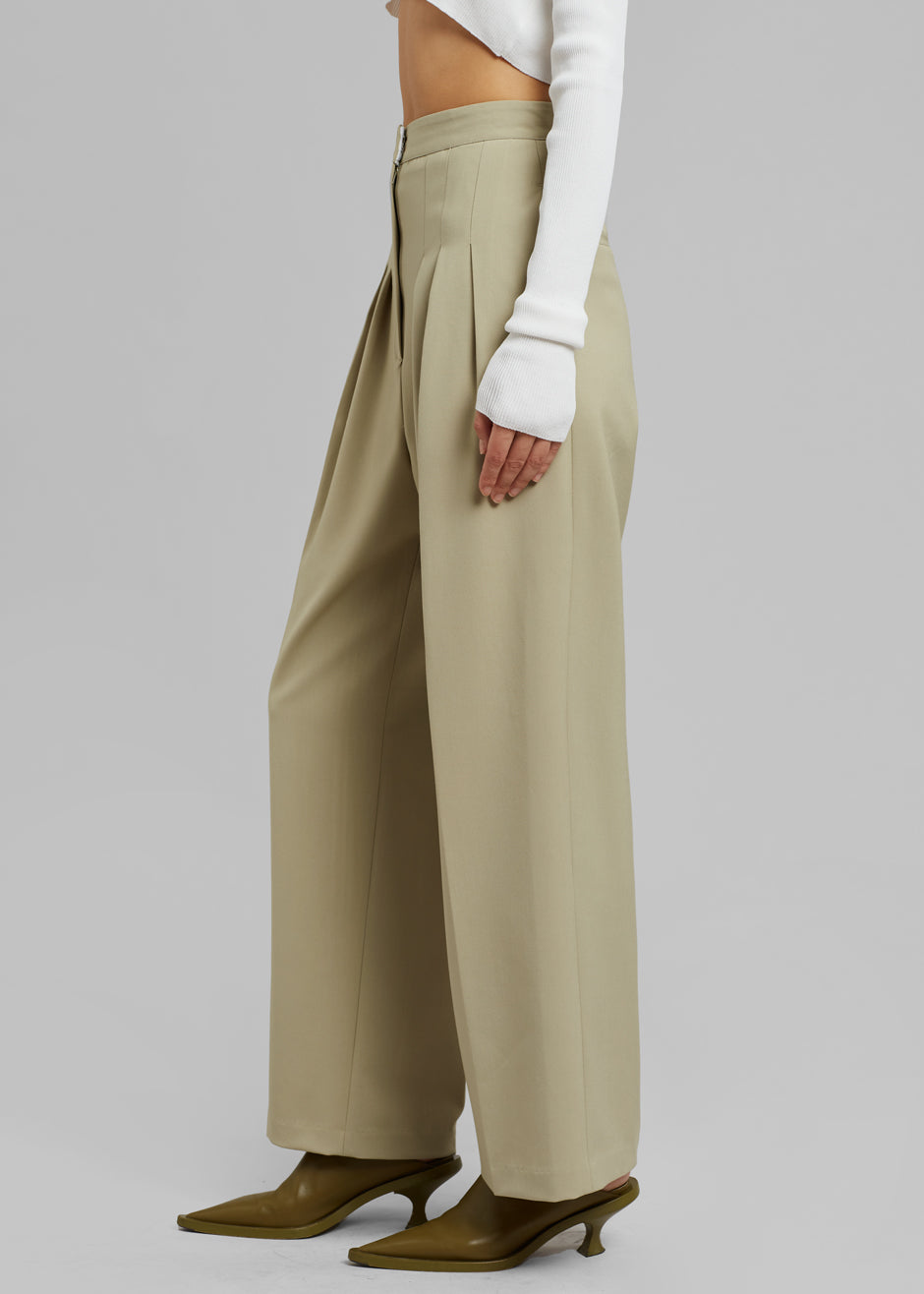 Stella Pintuck Pants - Pale Olive - 4