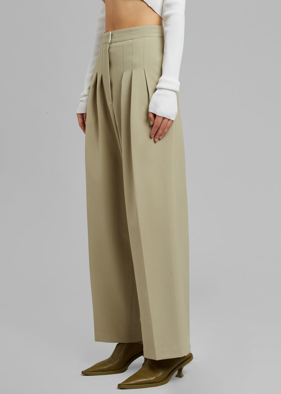 Stella Pintuck Pants - Pale Olive - 3