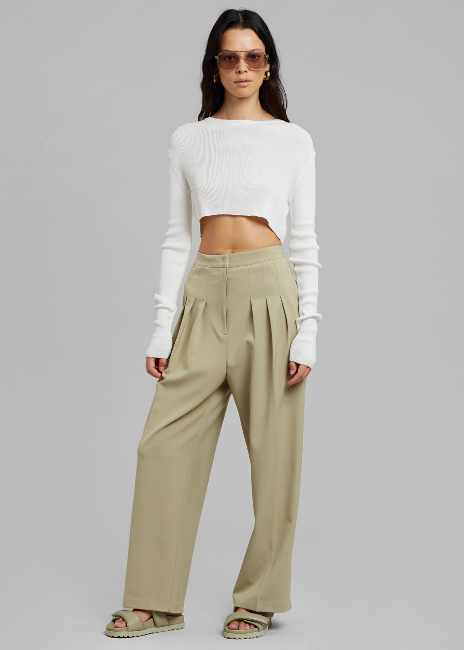 Stella Pintuck Pants - Pale Olive - 1