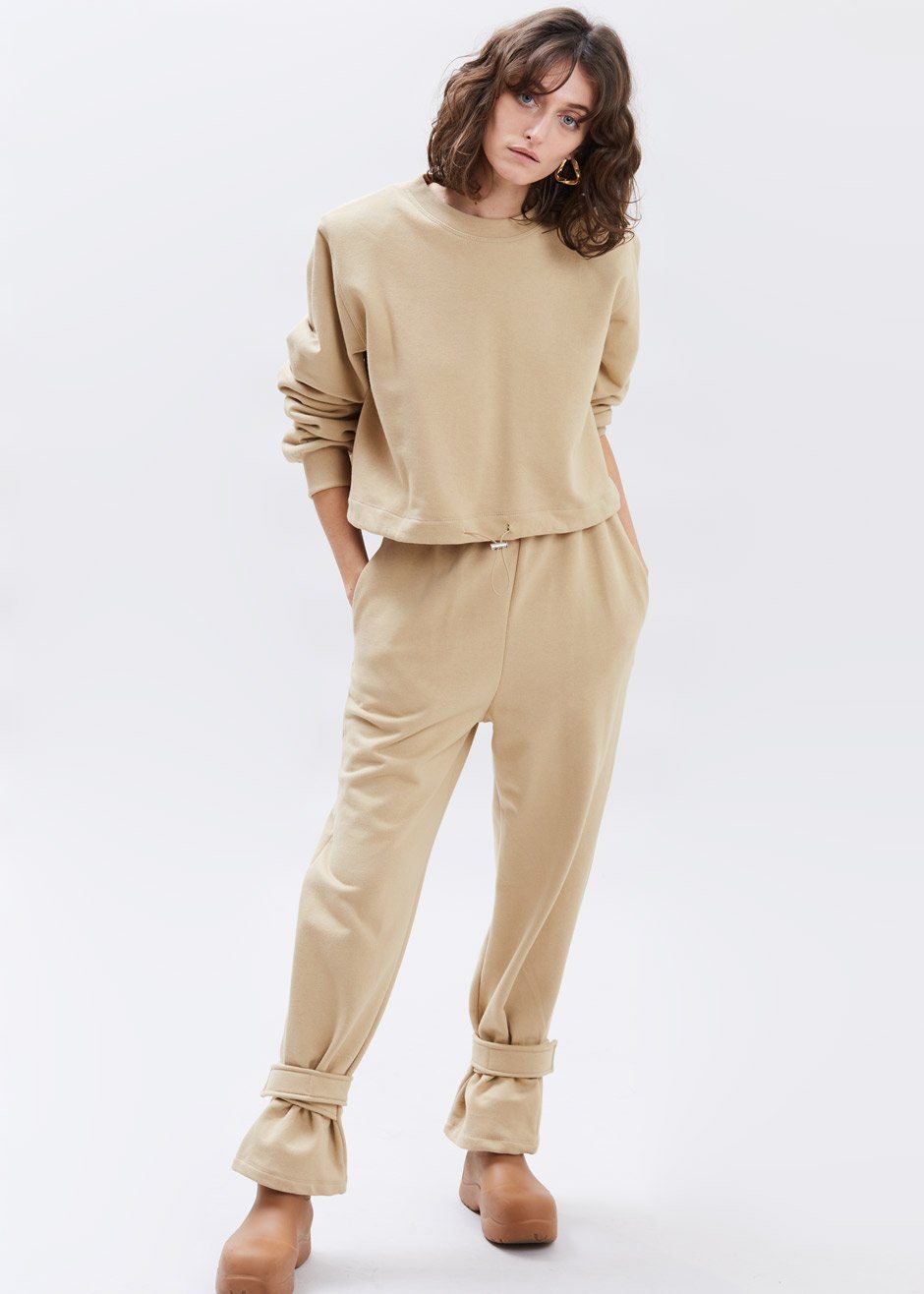Tab Cuff Sweatpants - Camel - 1