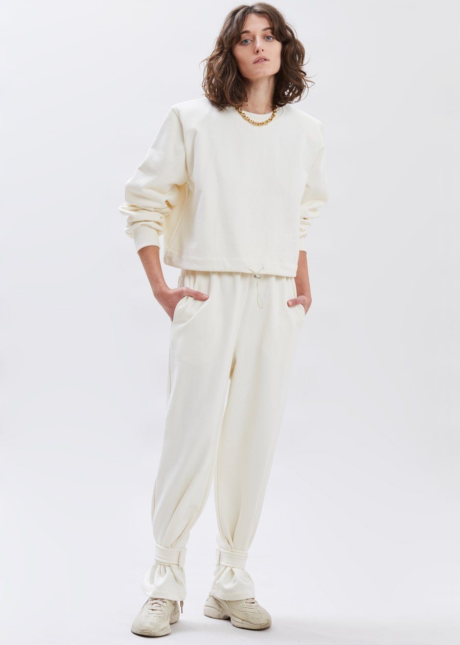 Tab Cuff Sweatpants - Cream - 2