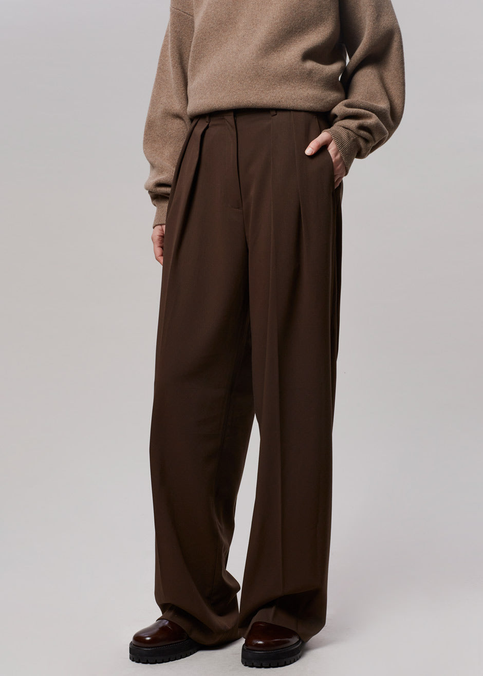 Tansy Pleated Trousers - Chocolate - 6