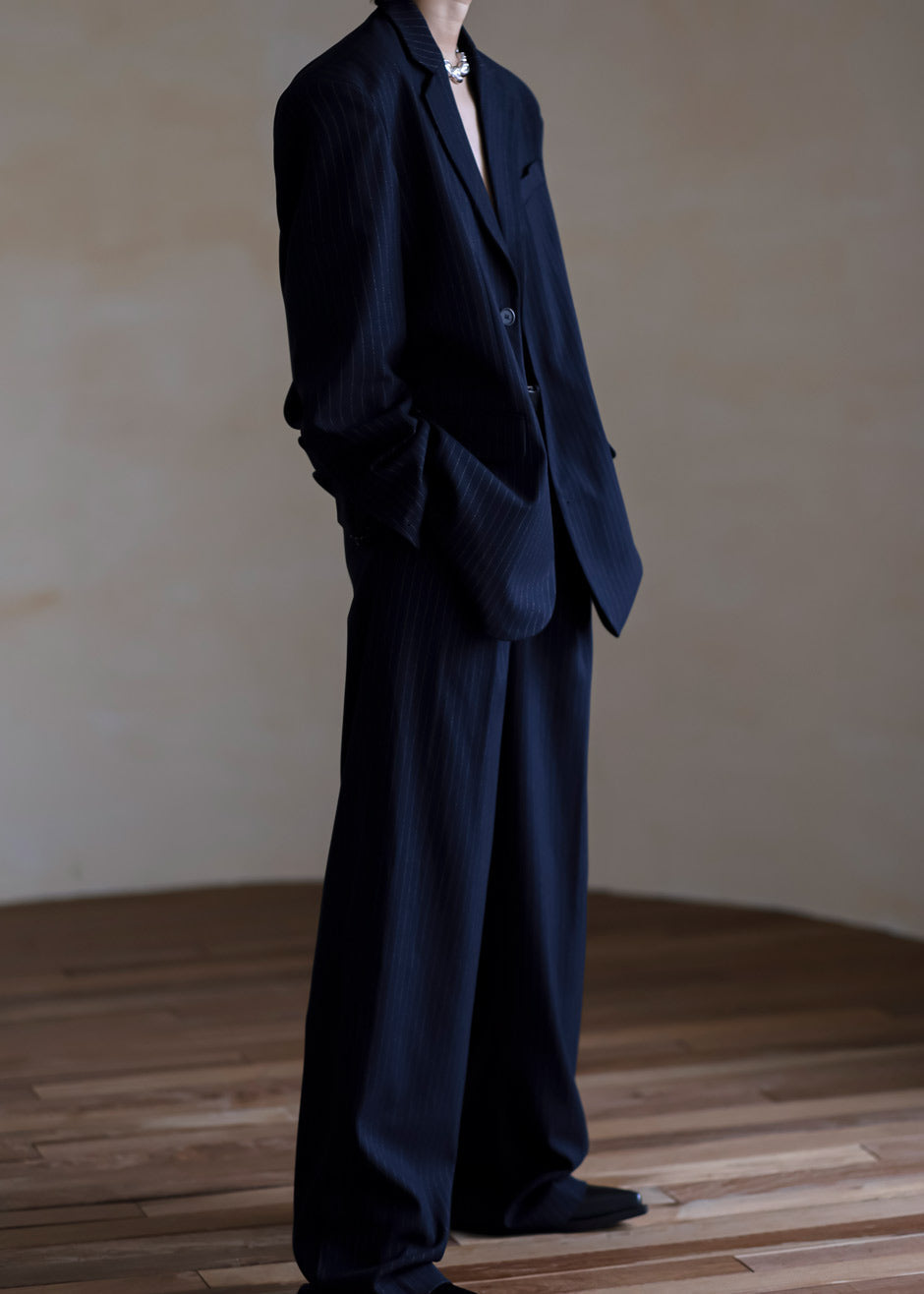 Tansy Pleated Trousers - Navy Pinstripe - 6