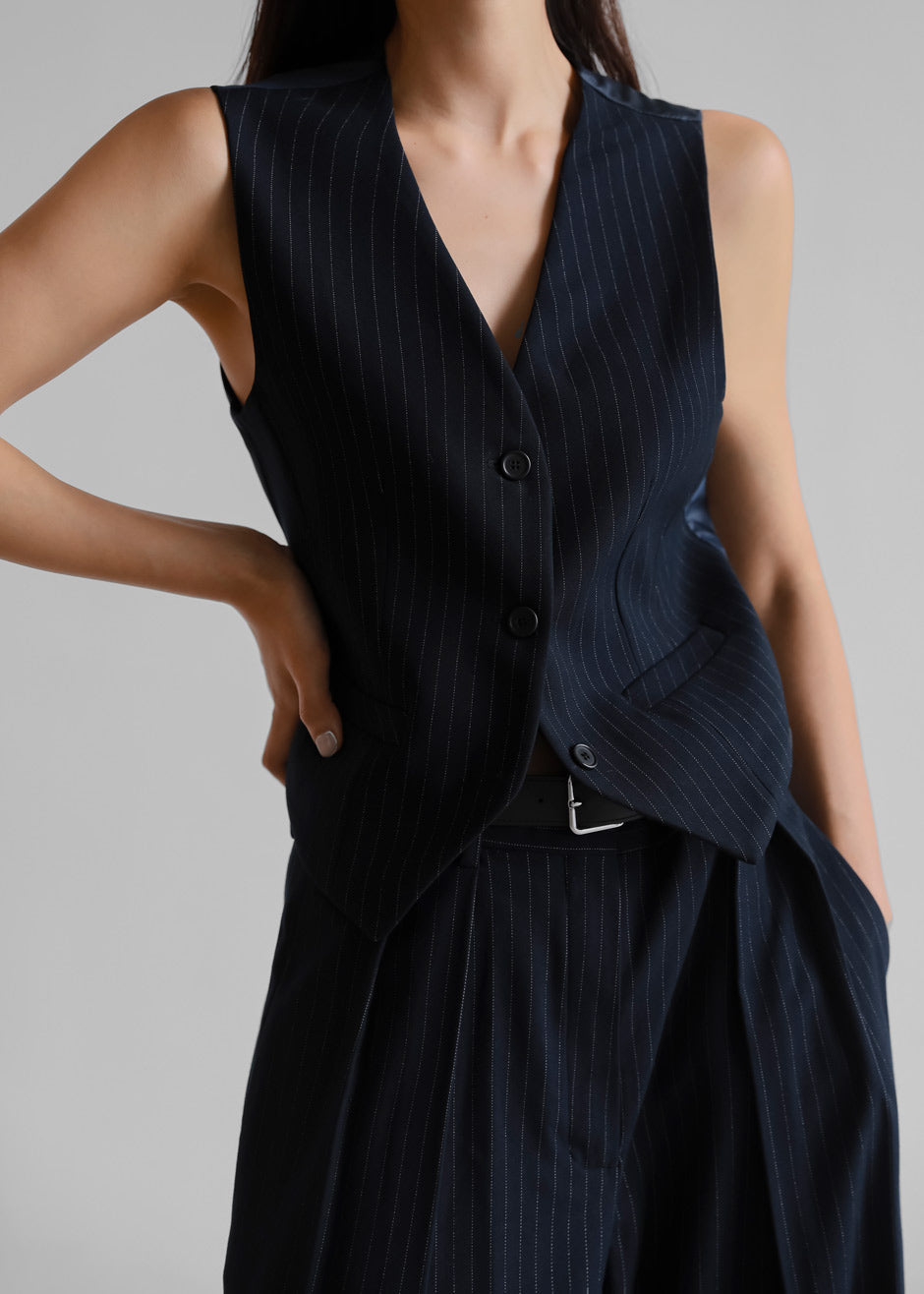 Tansy Tailored Vest Navy Pinstripe – The Frankie Shop Europe