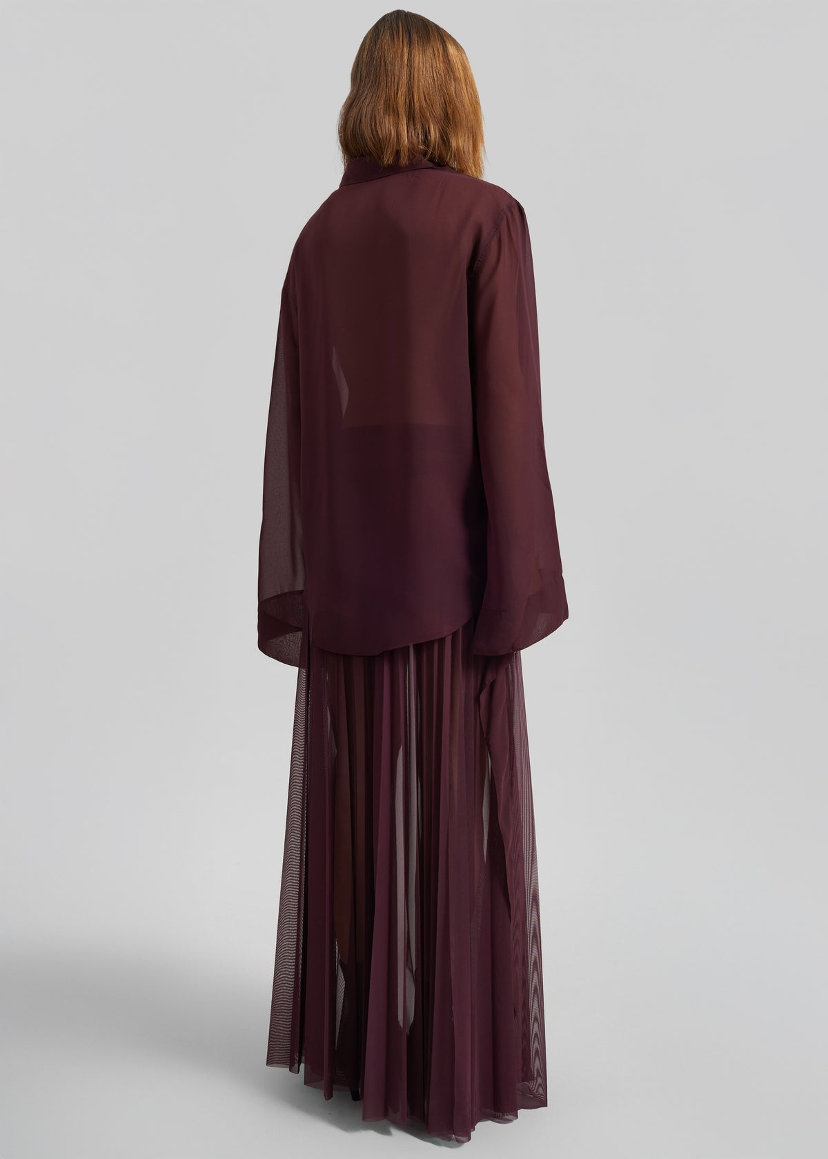 Vallen Pleated Mesh Maxi Skirt - Burgundy - 8