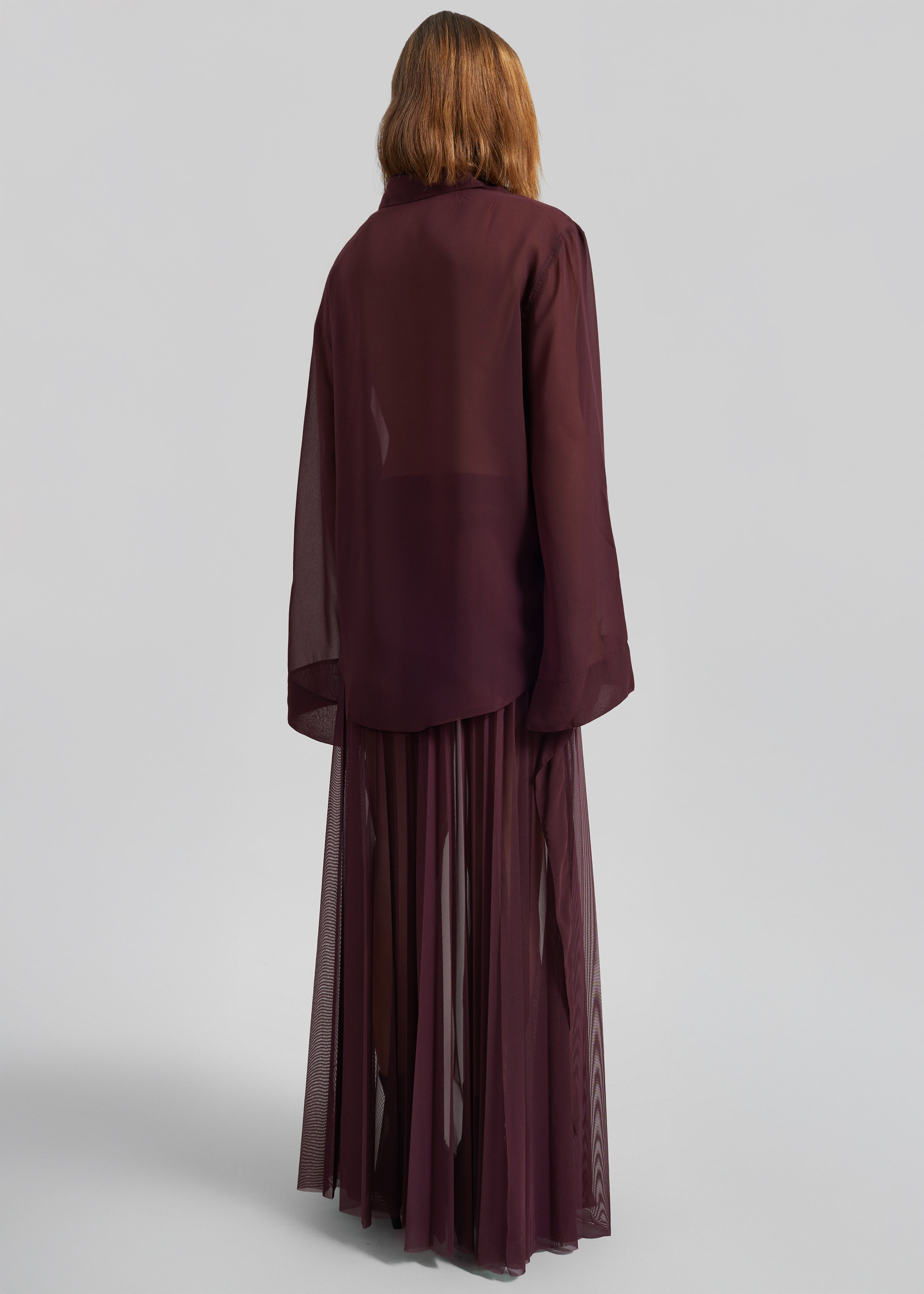Vallen Pleated Mesh Maxi Skirt - Burgundy - 8