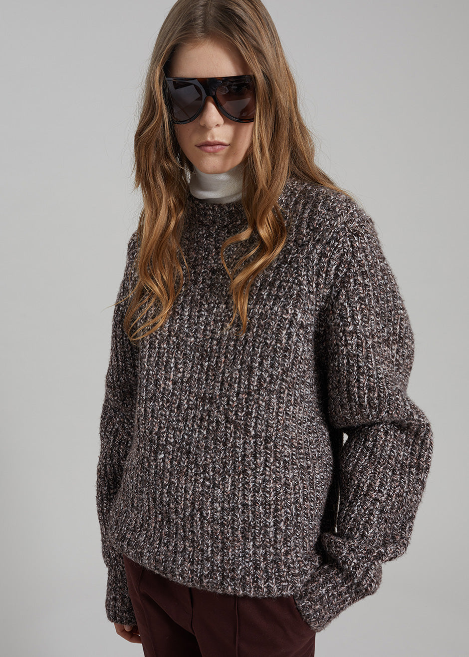Vezia Chunky Knit Sweater - Brown Melange - 4