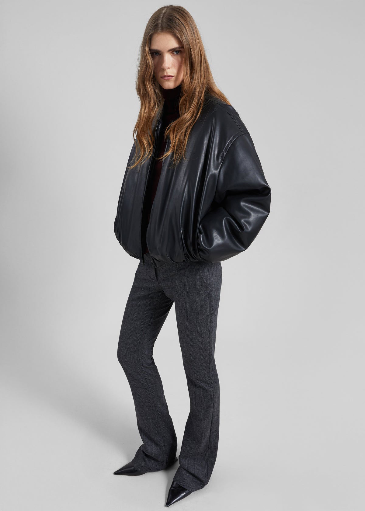 Arolla Faux Leather Draped Jacket - Black - 5