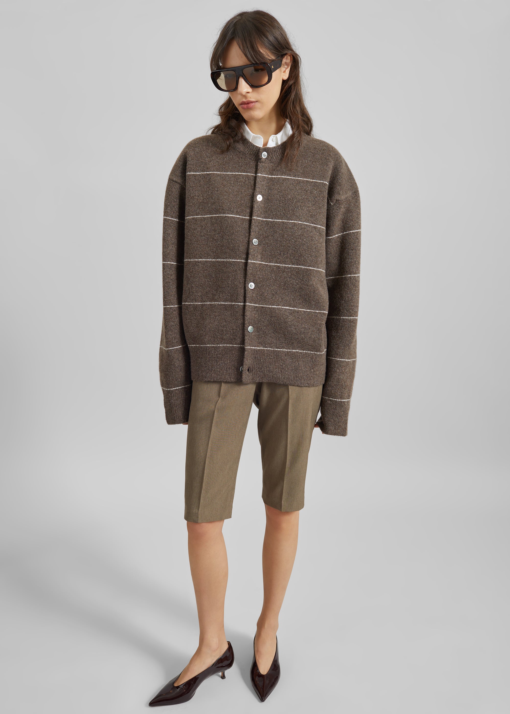 Shop the look image for Reva Tailored Bermuda Shorts - Dark Taupe