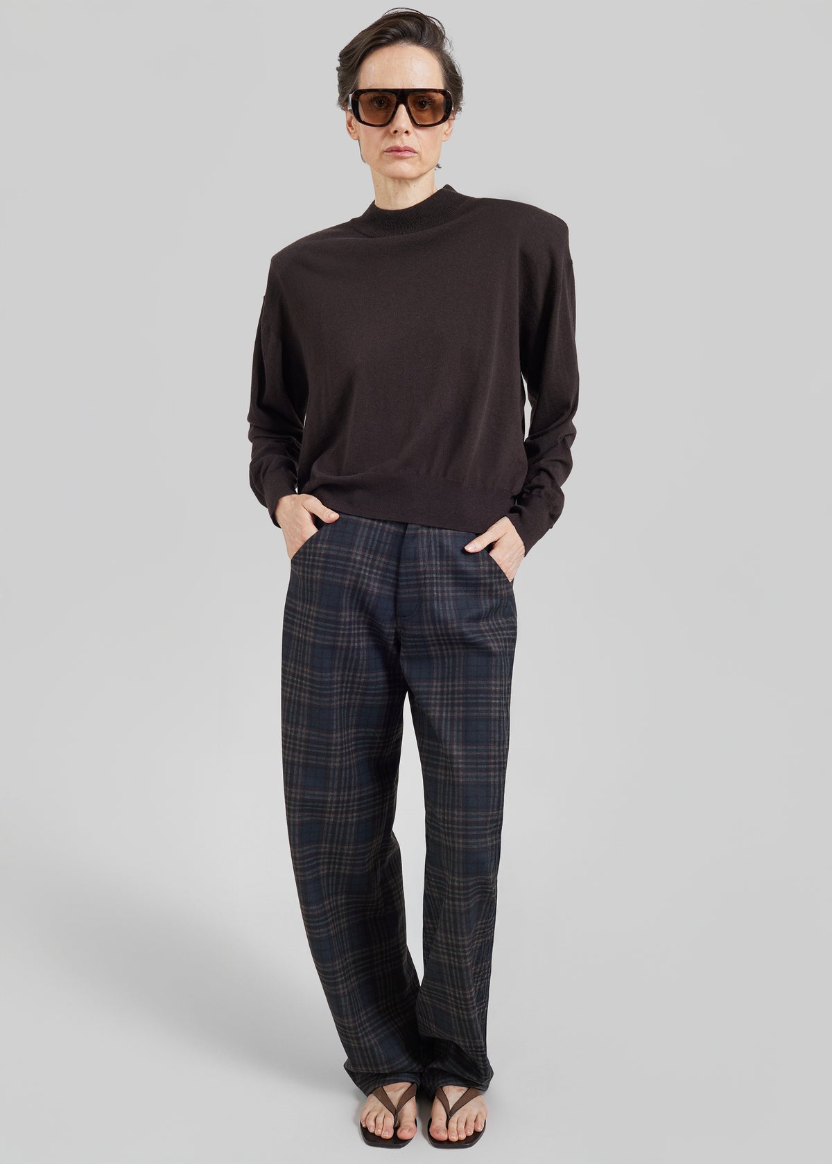 Rue Padded High Neck Sweater - Brown