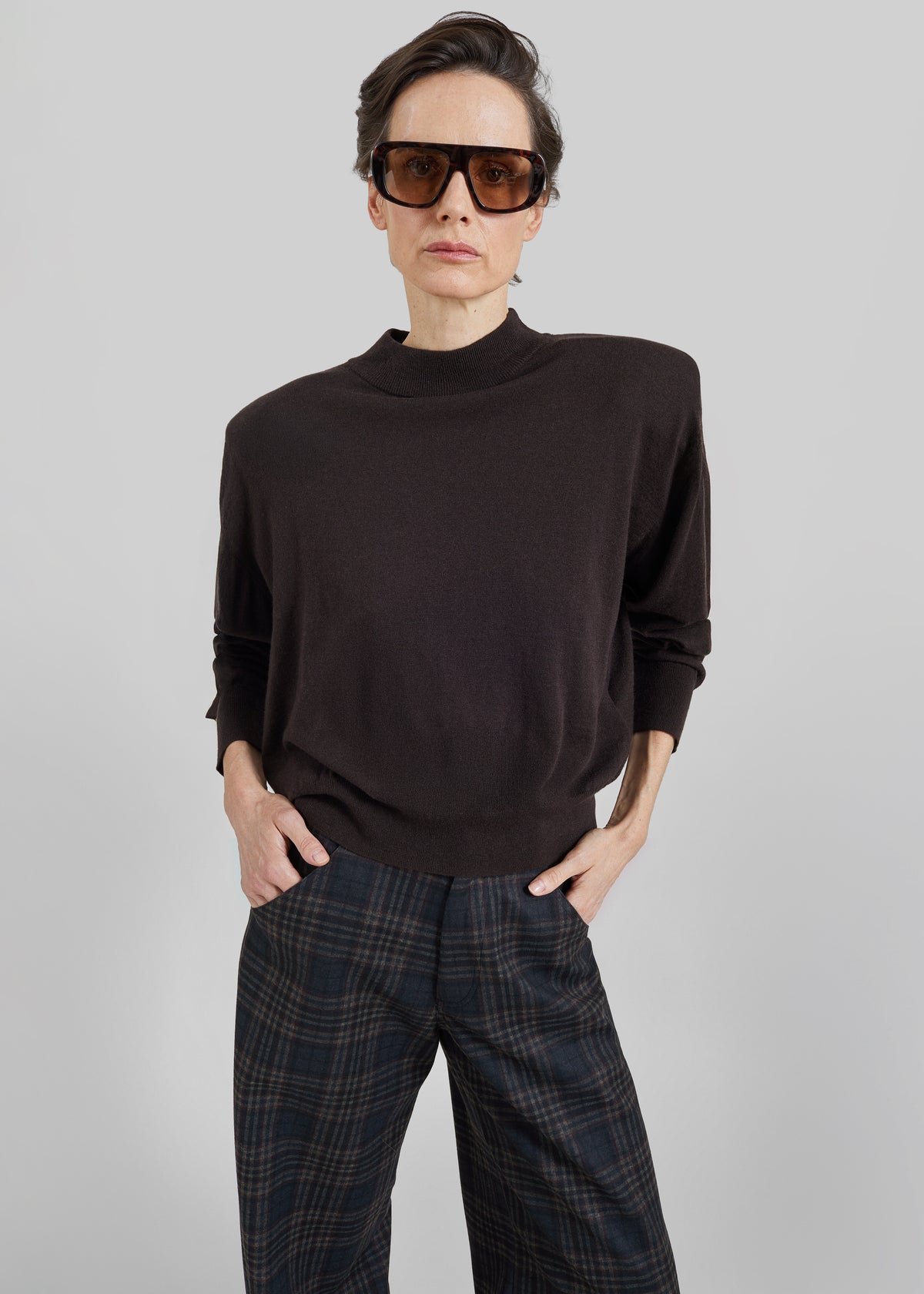 Rue Padded High Neck Sweater - Brown
