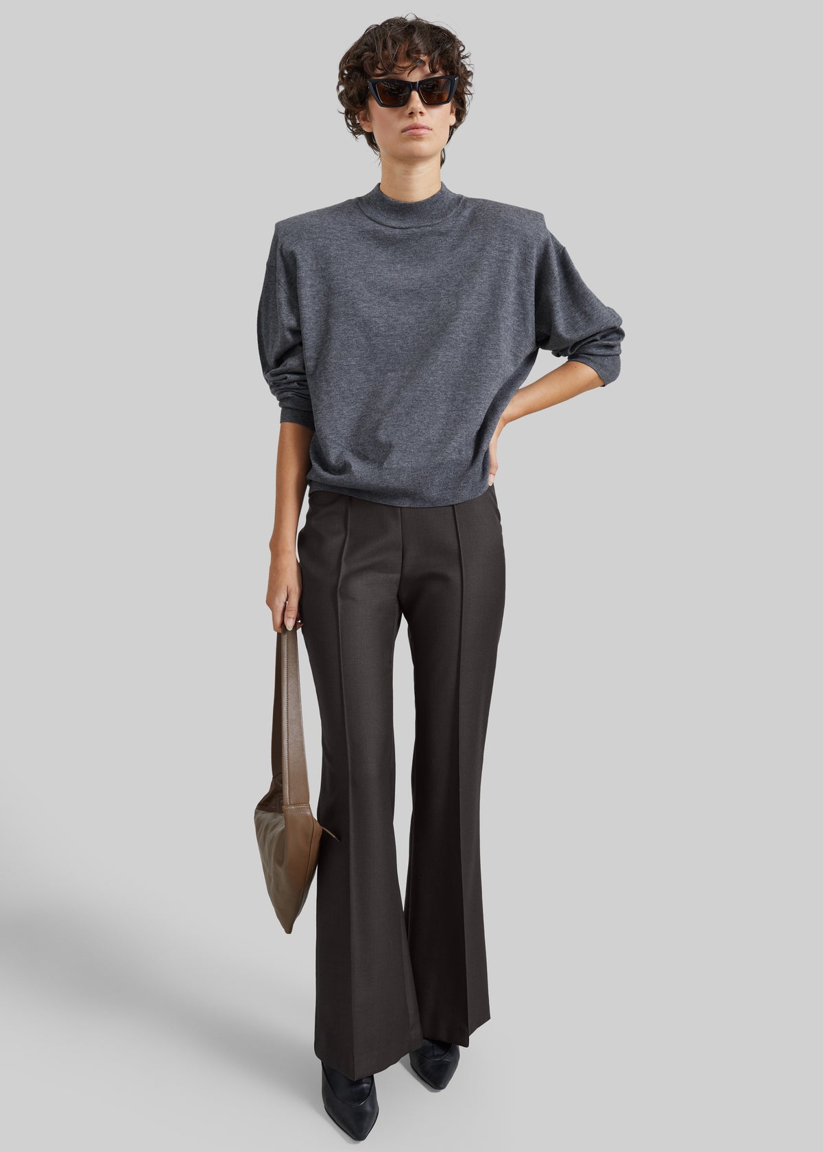 Rue Padded High Neck Sweater - Dark Grey