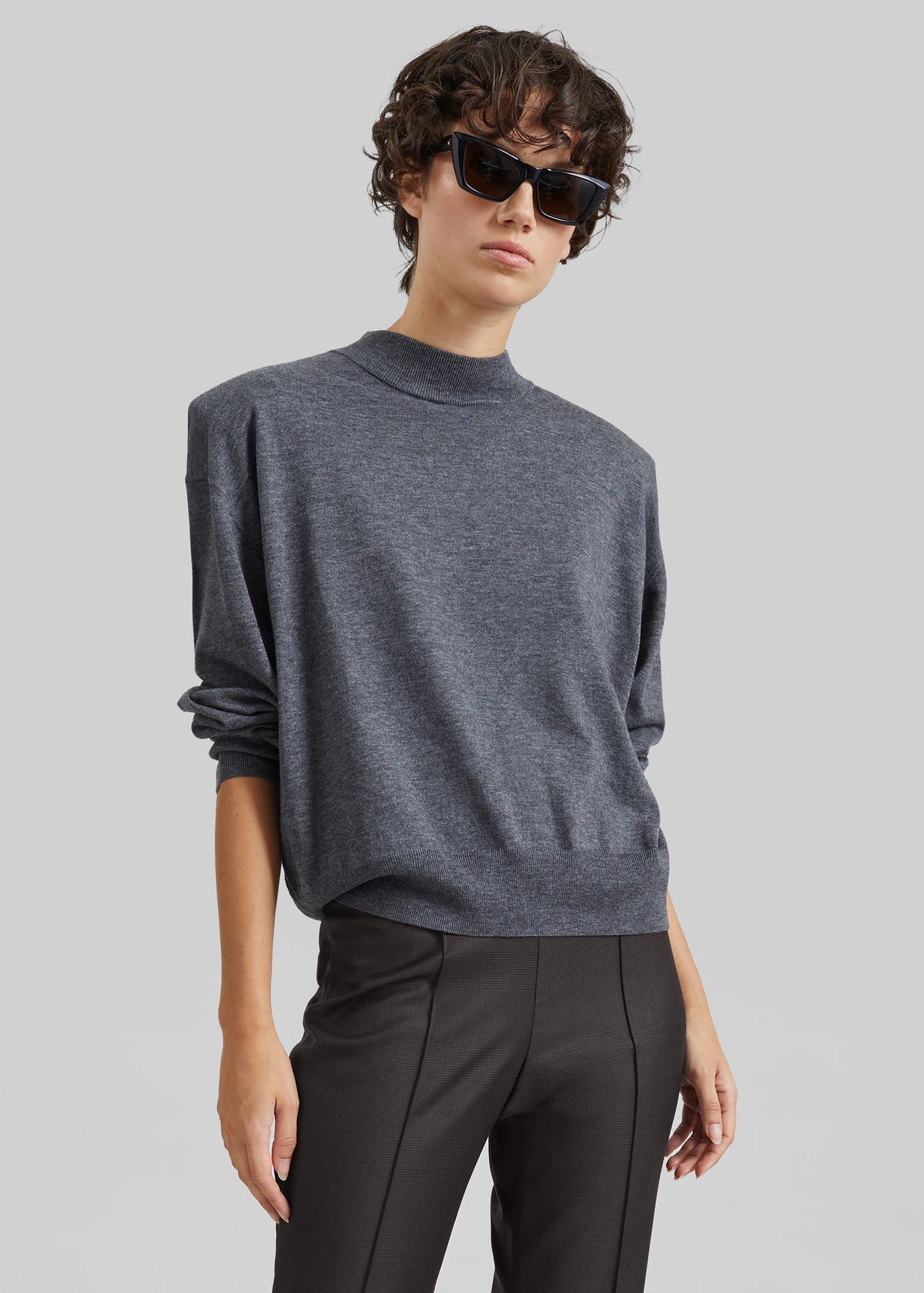 Rue Padded High Neck Sweater - Dark Grey
