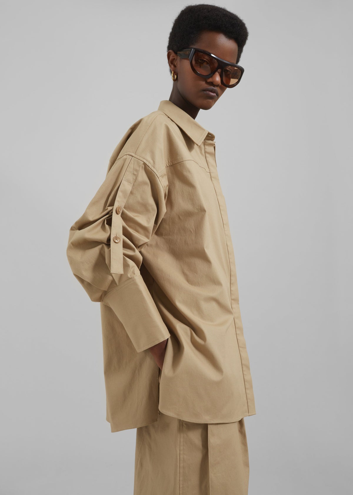 3.1 Phillip Lim Drop Back Long Sleeve Shirt with Convertible Sleeve - Khaki - 3