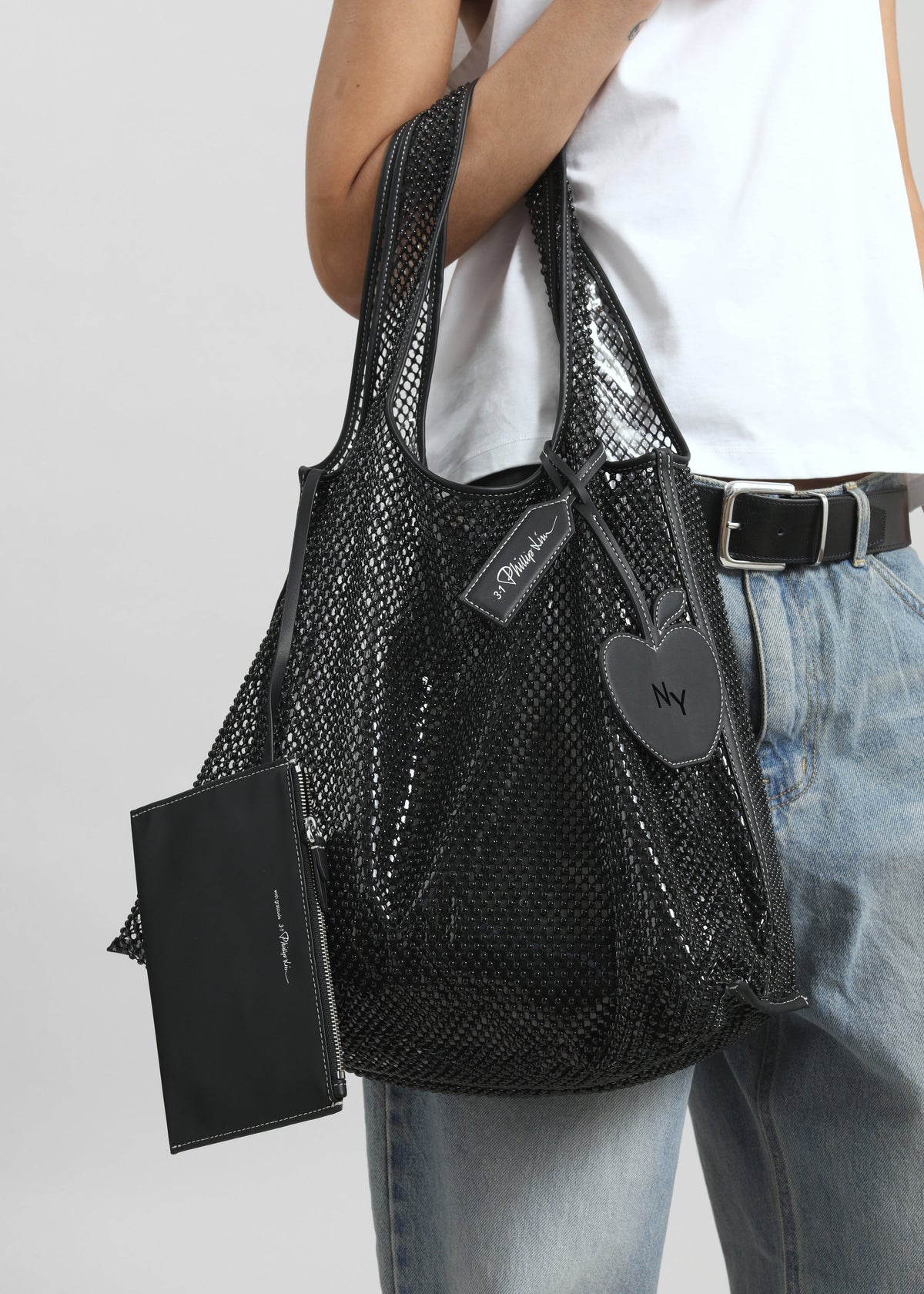 3.1 Phillip Lim Embellished Mesh Market Tote - Black - 2