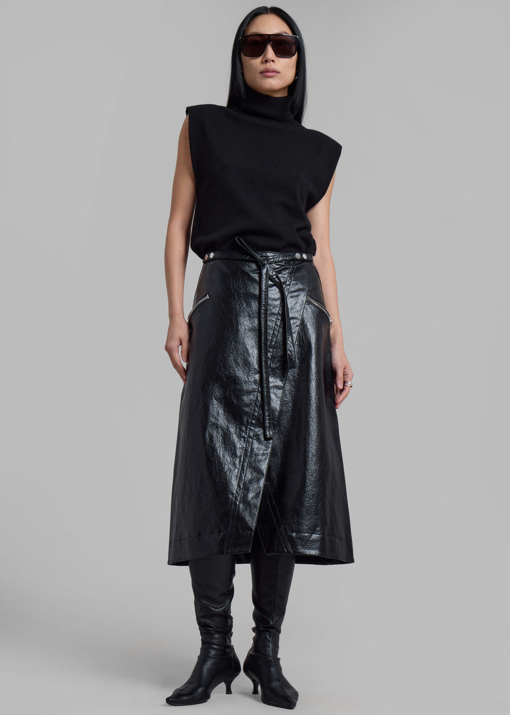 3.1 Phillip Lim Textured Faux Leather Wrap Skirt - Black - 1