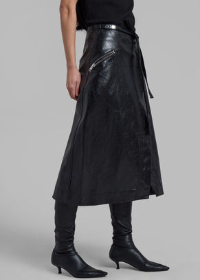 3.1 Phillip Lim Textured Faux Leather Wrap Skirt - Black