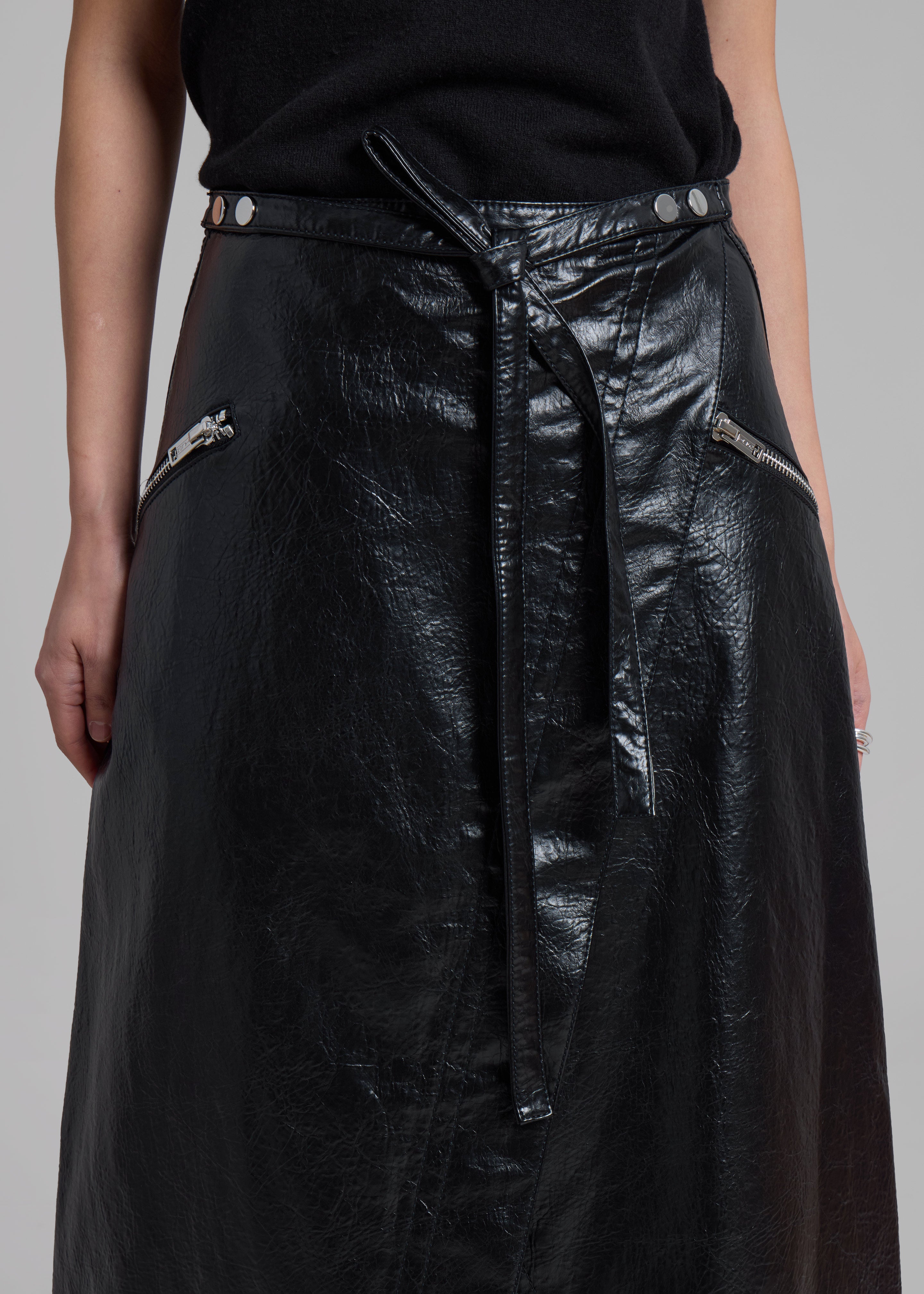 3.1 Phillip Lim Textured Faux Leather Wrap Skirt - Black - 5