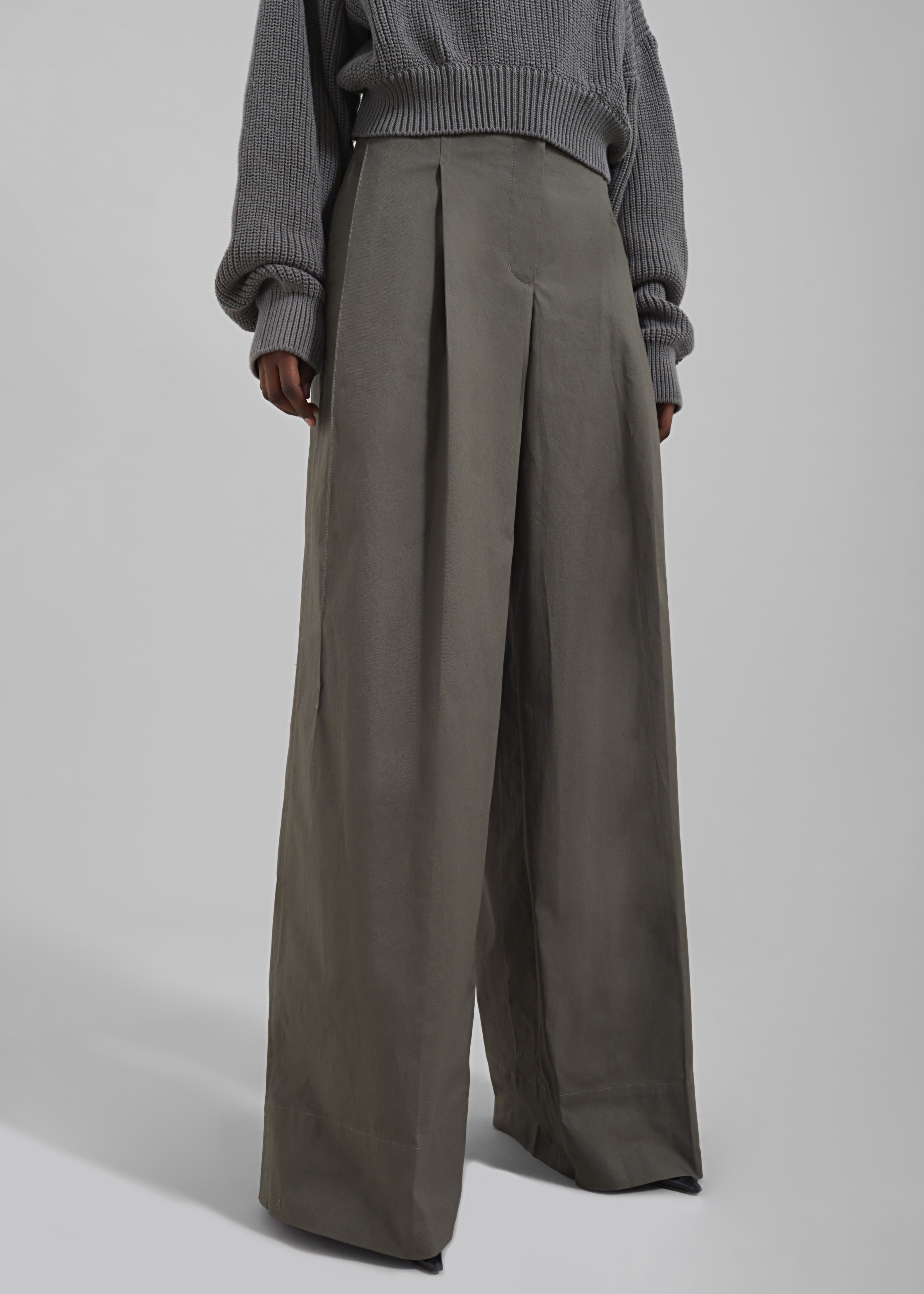 3.1 Phillip Lim Double Pleated Wide Leg Trousers - Army - 4