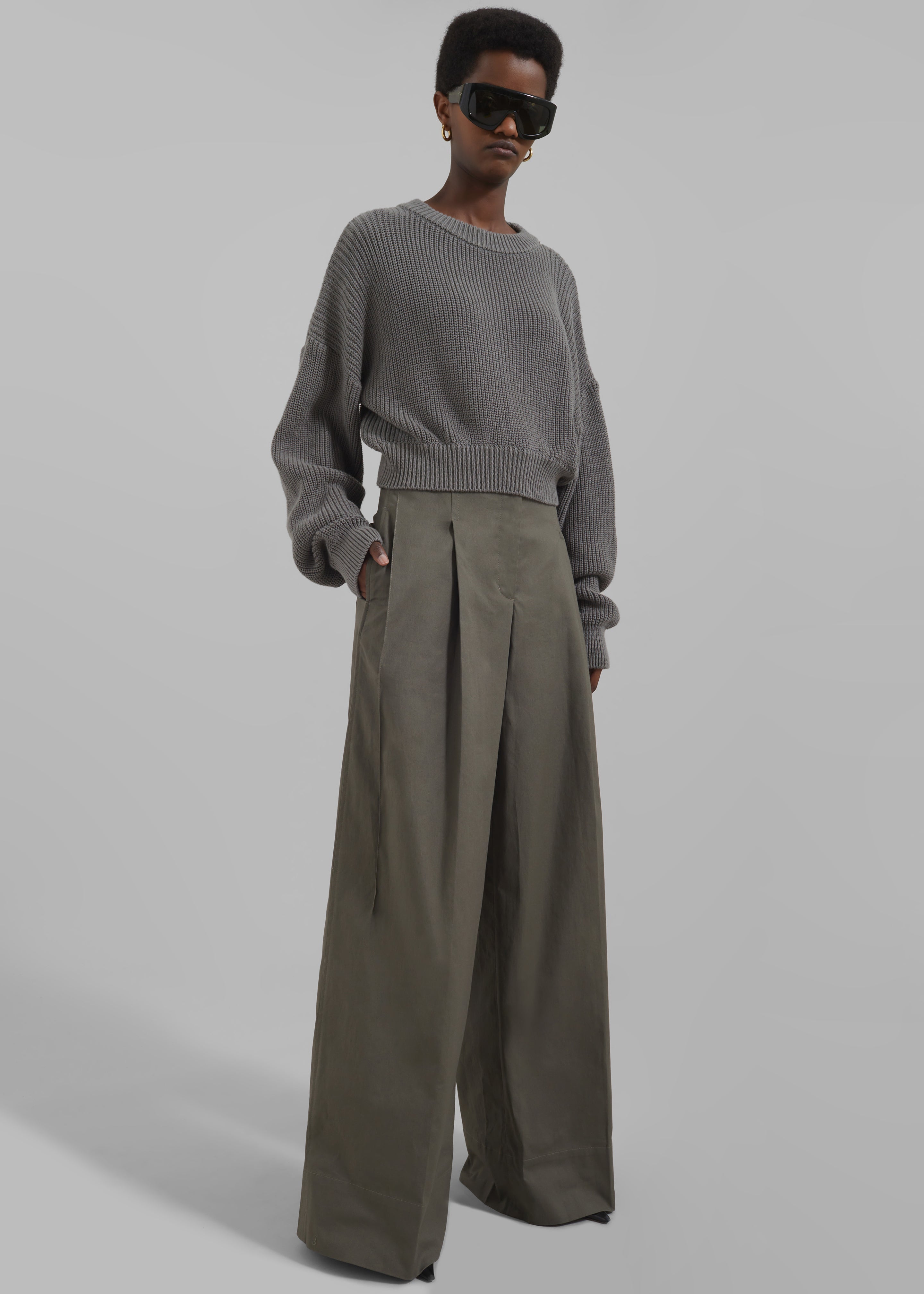 3.1 Phillip Lim Double Pleated Wide Leg Trousers - Army - 1