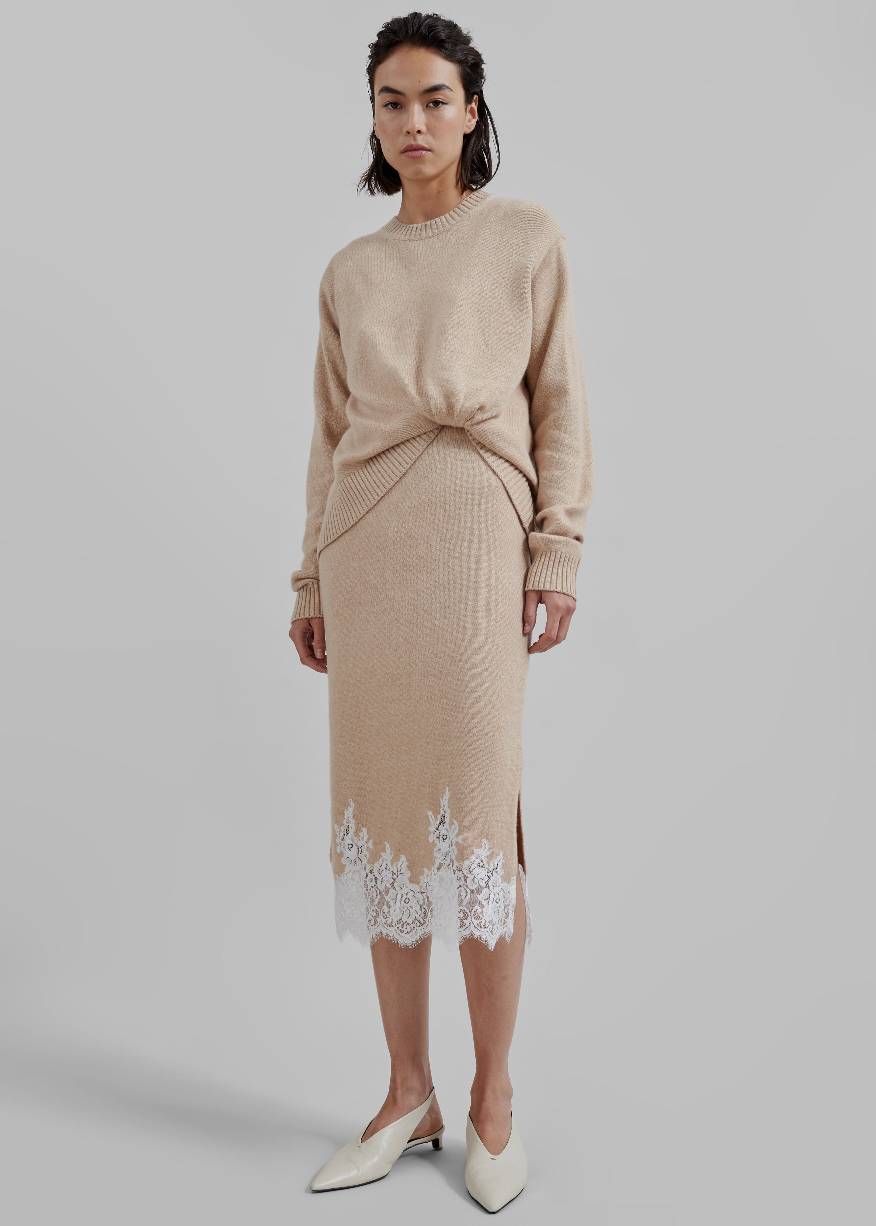 3.1 Philip Lim Long Sleeve Draped Knit Dress - Beige - 3