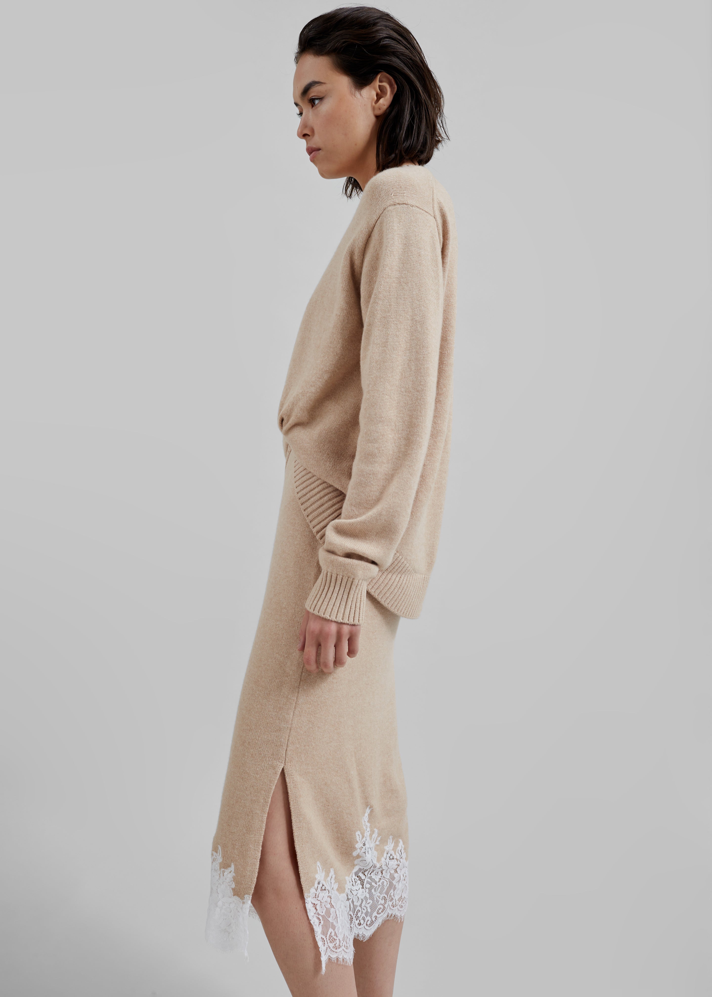 3.1 Philip Lim Long Sleeve Draped Knit Dress - Beige - 4