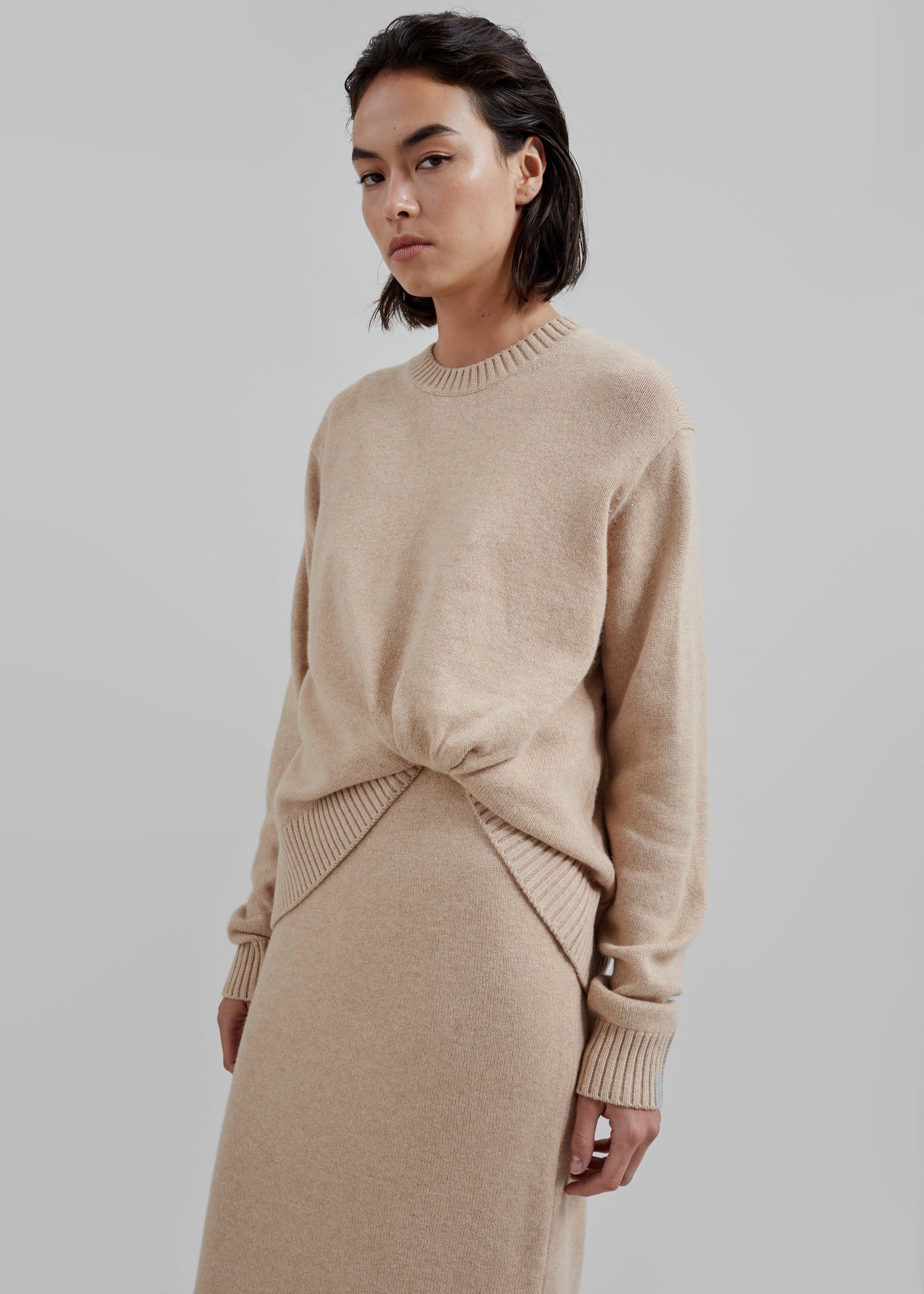 3.1 Philip Lim Long Sleeve Draped Knit Dress - Beige - 1