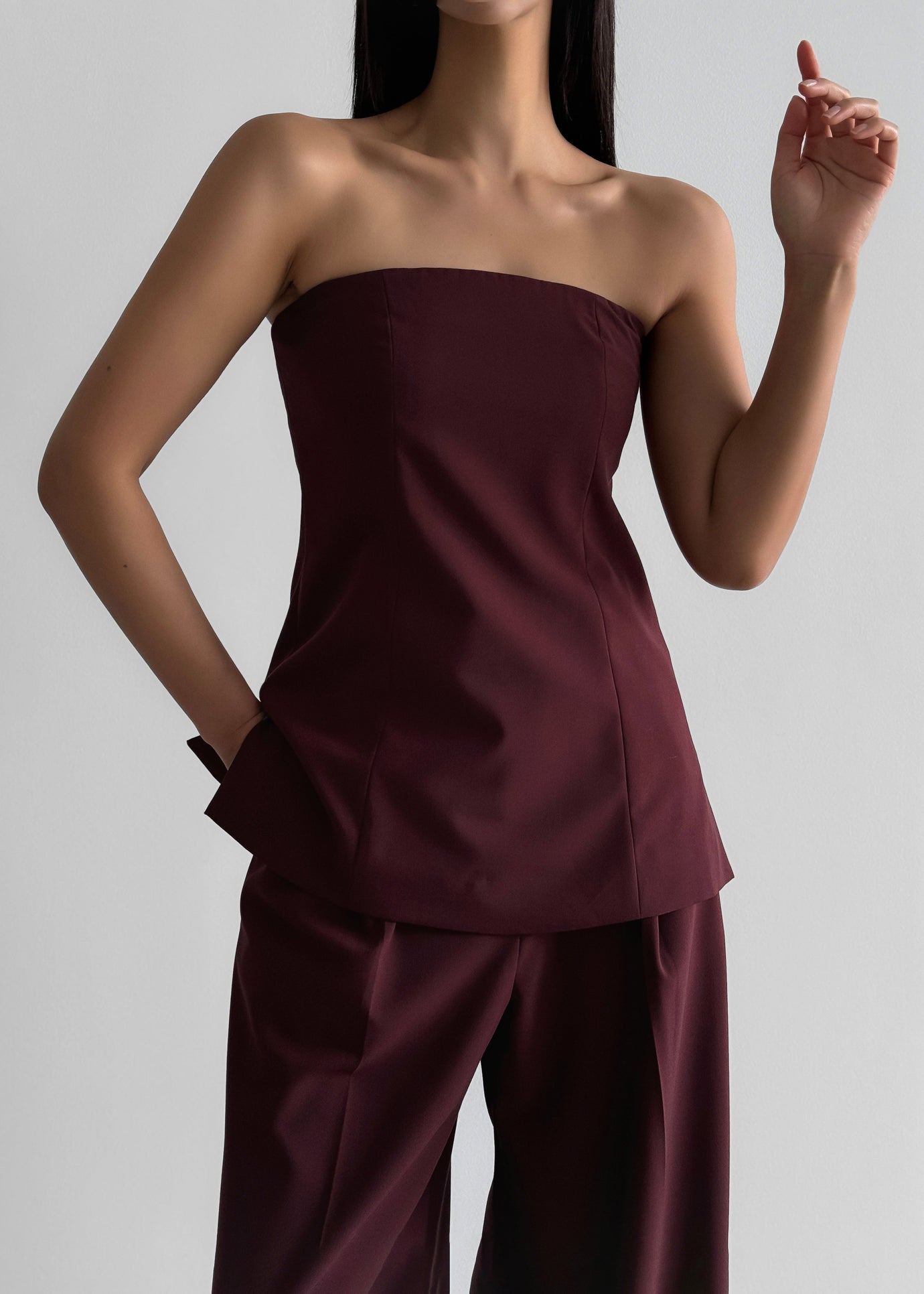 Abbie Strapless Top - Burgundy