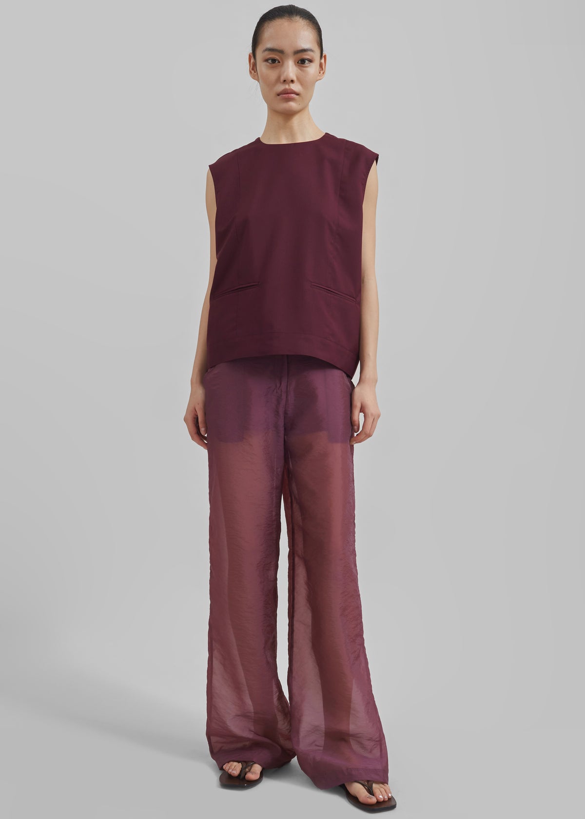 Abra Sheer Trousers - Burgundy - 3