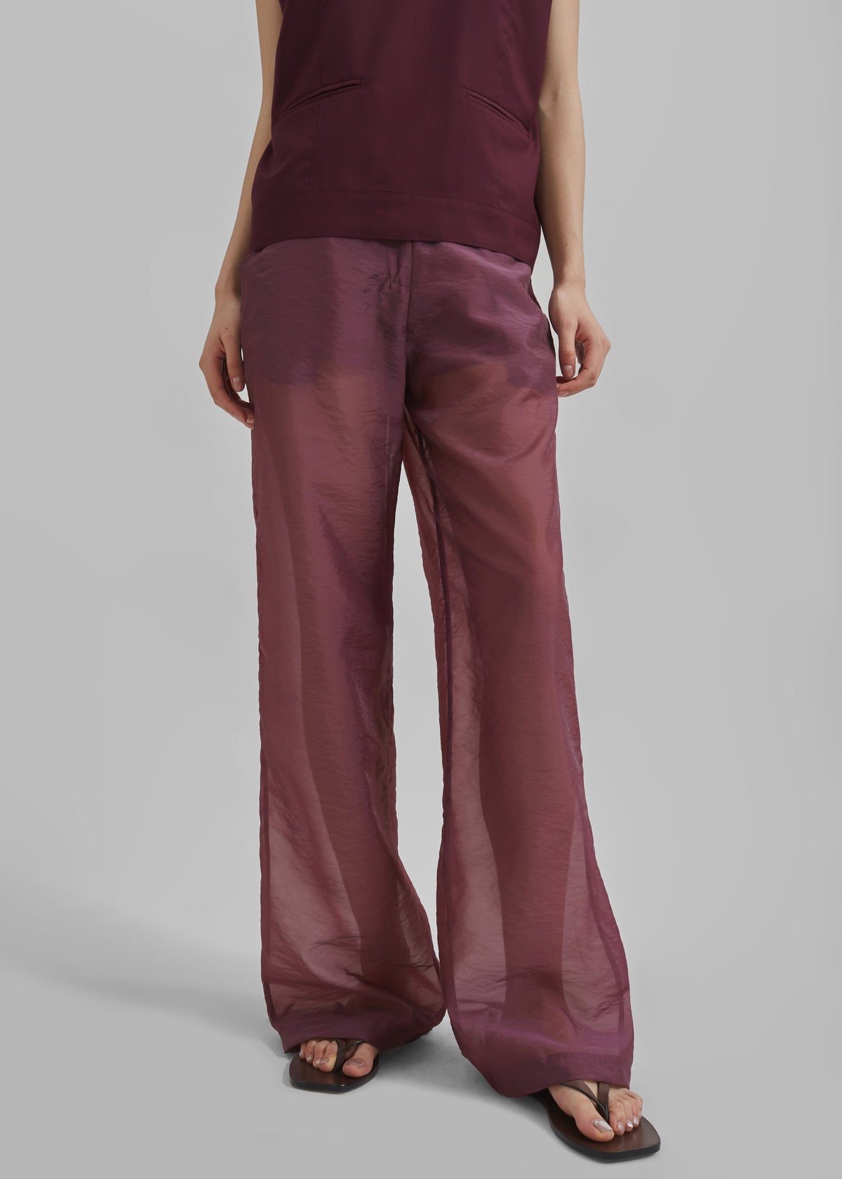 Abra Sheer Trousers - Burgundy - 6