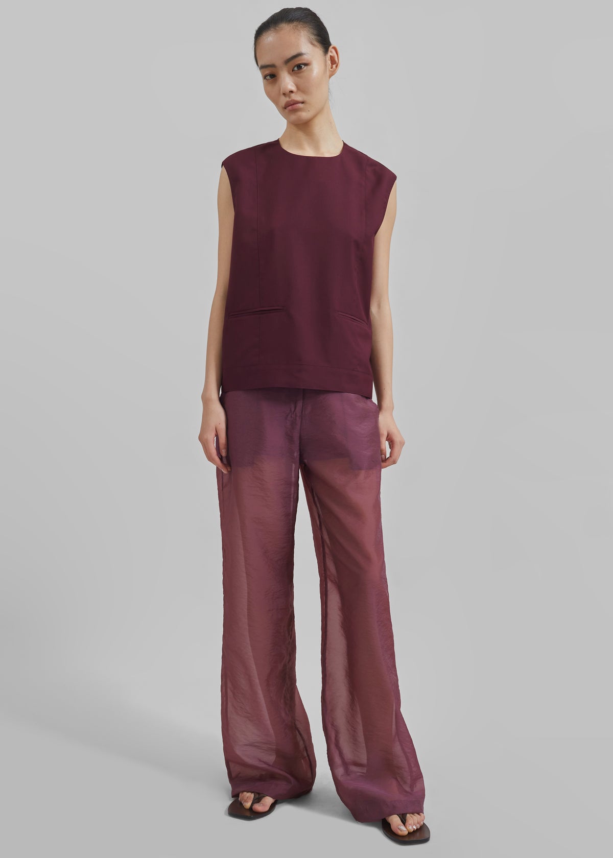 Abra Sheer Trousers - Burgundy - 5