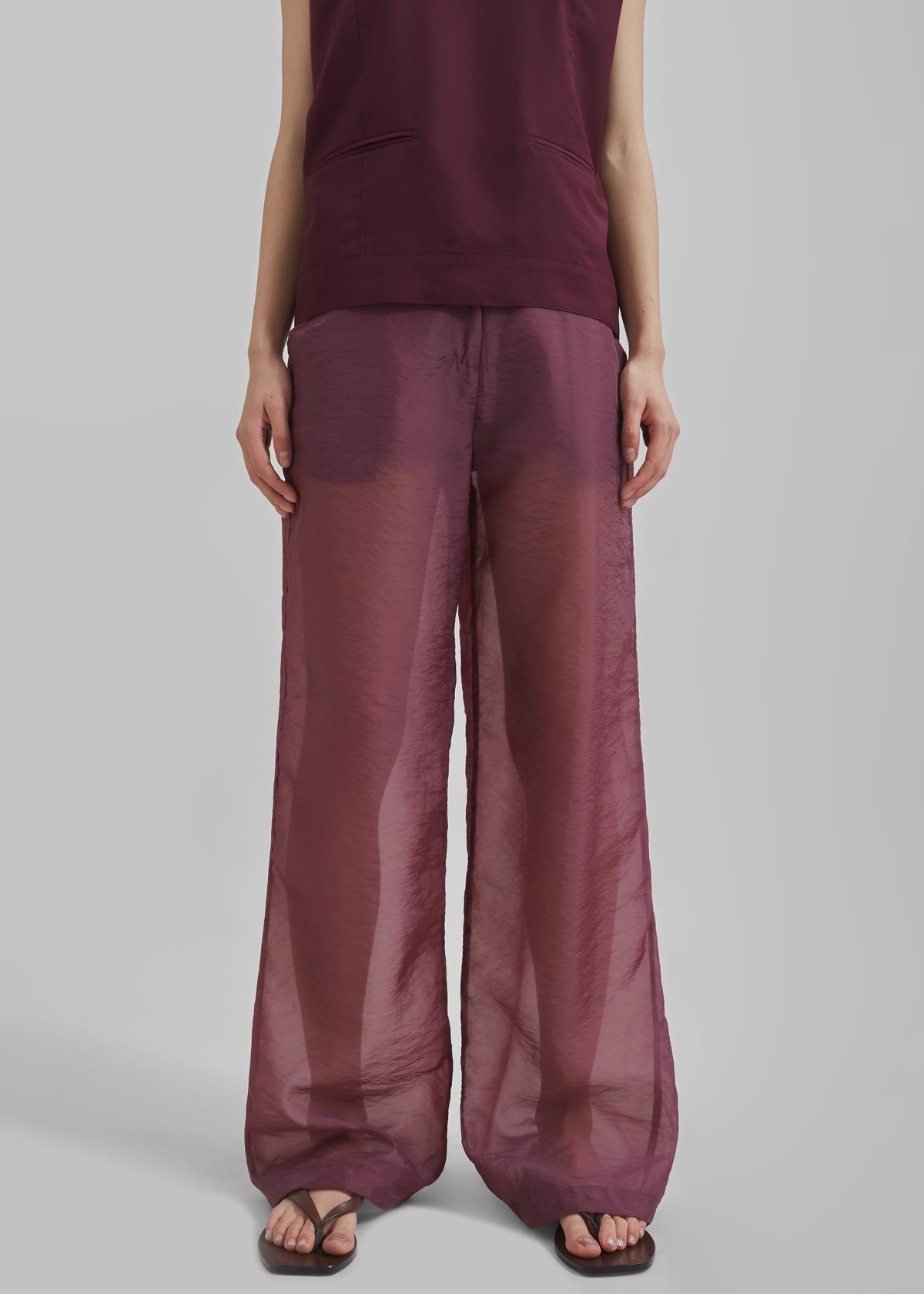 Abra Sheer Trousers - Burgundy - 7