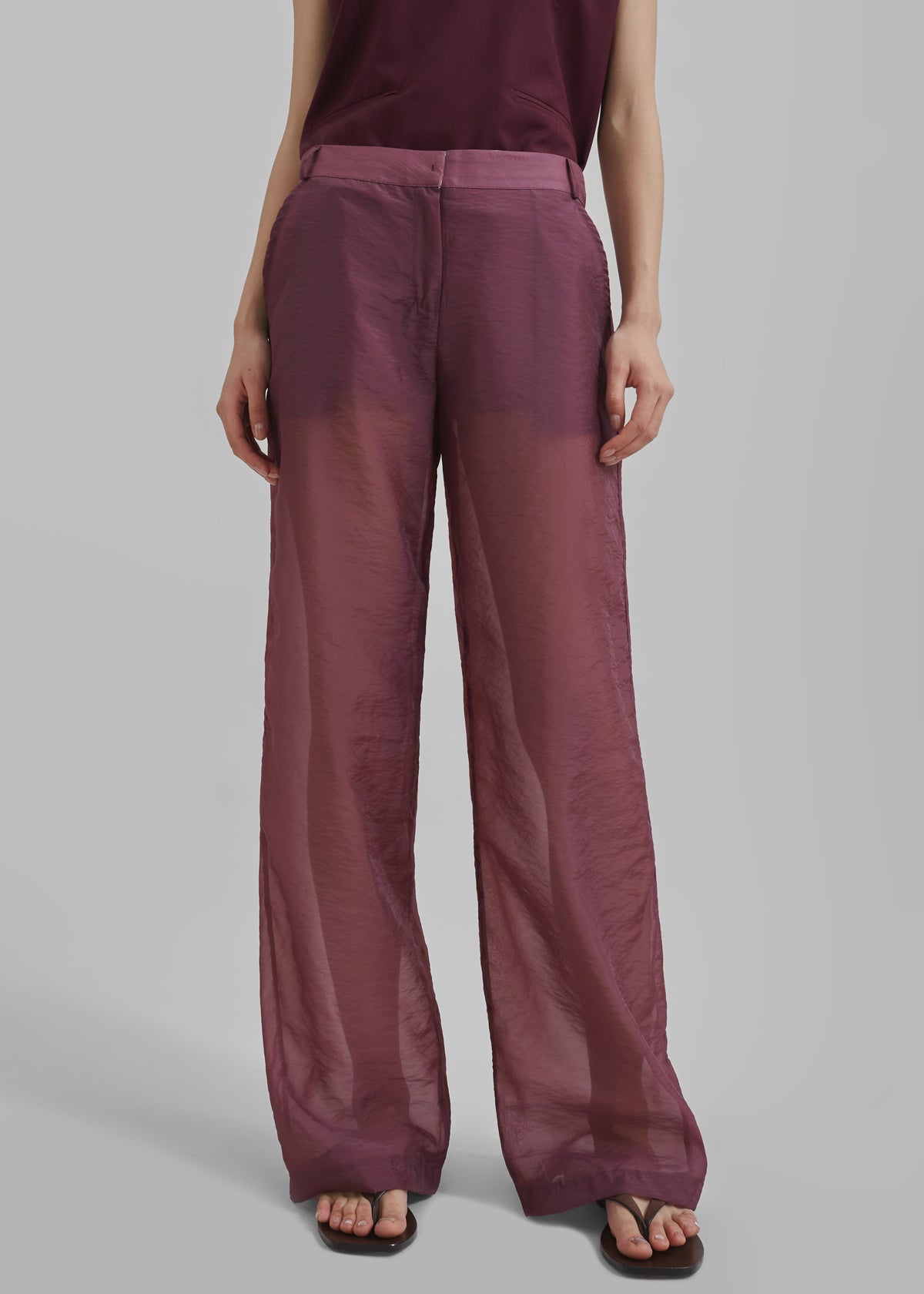 Abra Sheer Trousers - Burgundy - 1