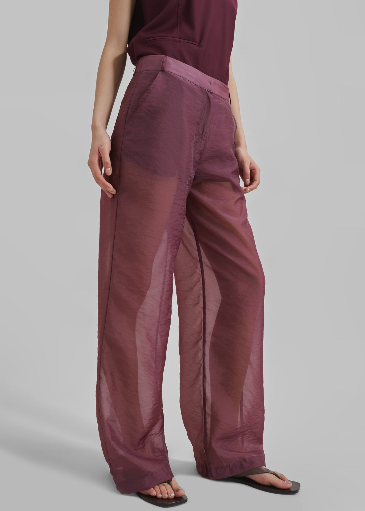 Abra Sheer Trousers - Burgundy - 4