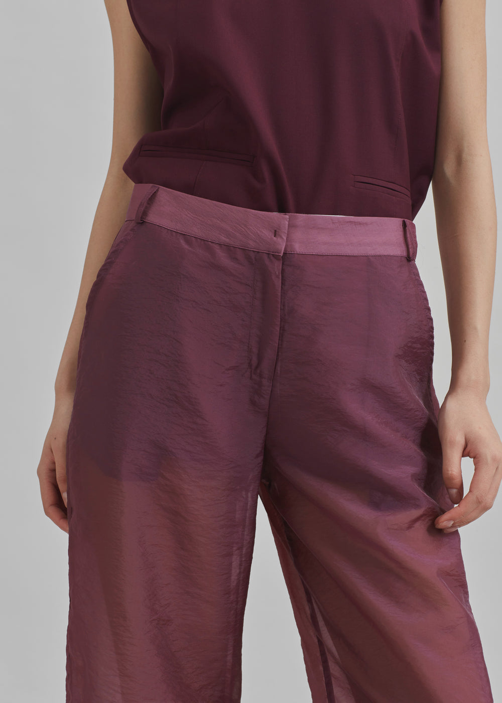 Abra Sheer Trousers - Burgundy - 1