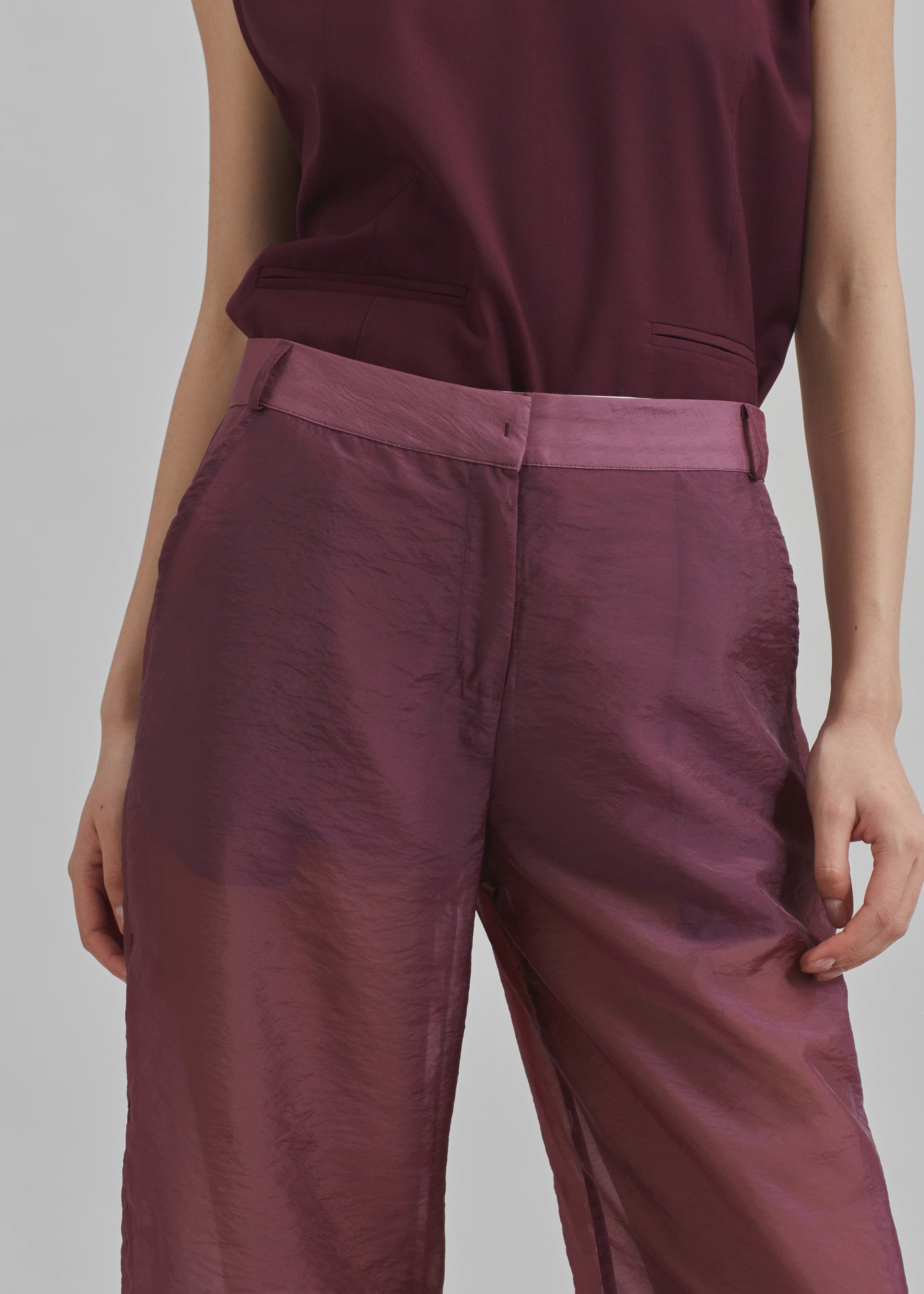 Abra Sheer Trousers - Burgundy - 1