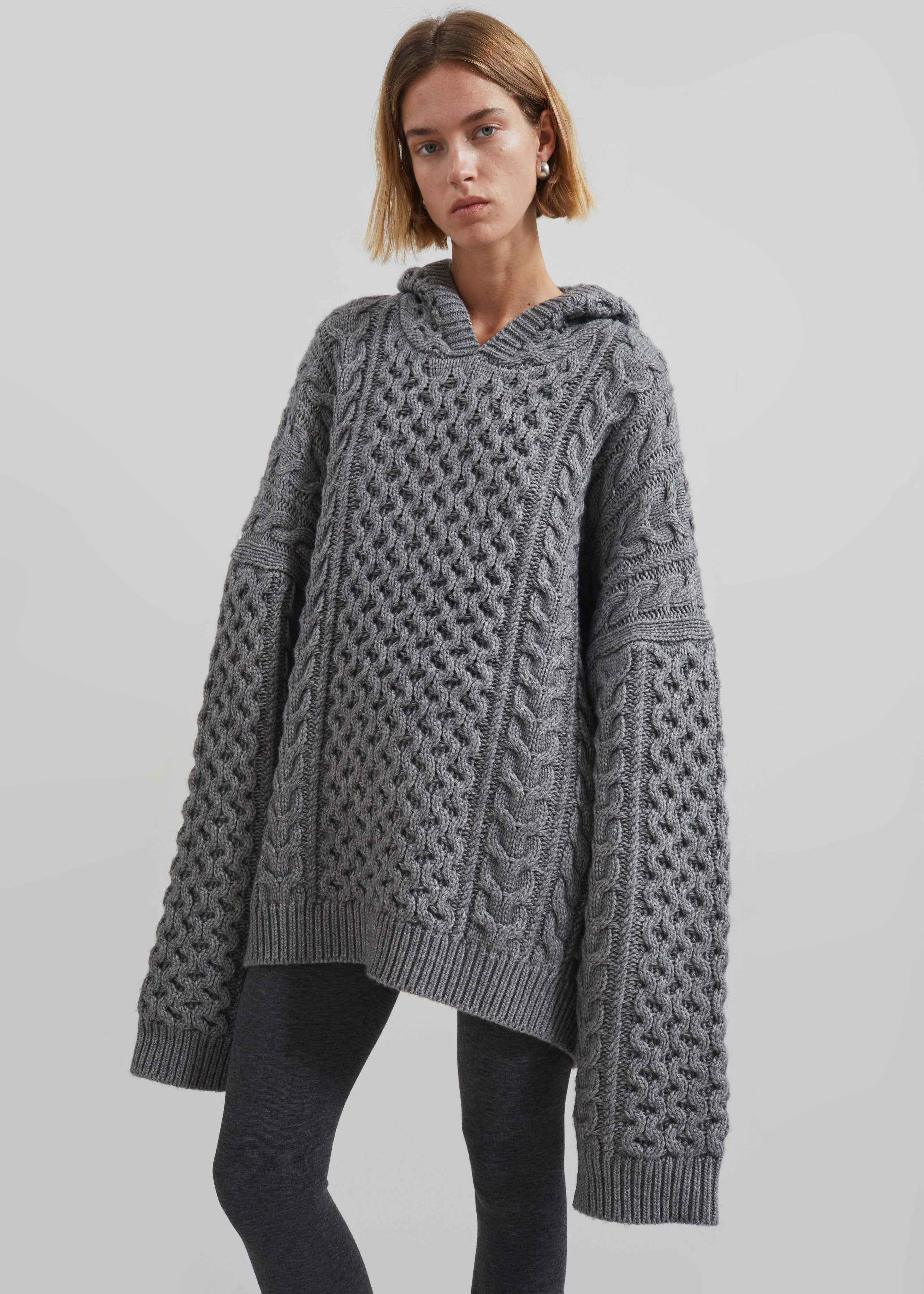 Adare Braided Knit Hoodie - Grey - 1