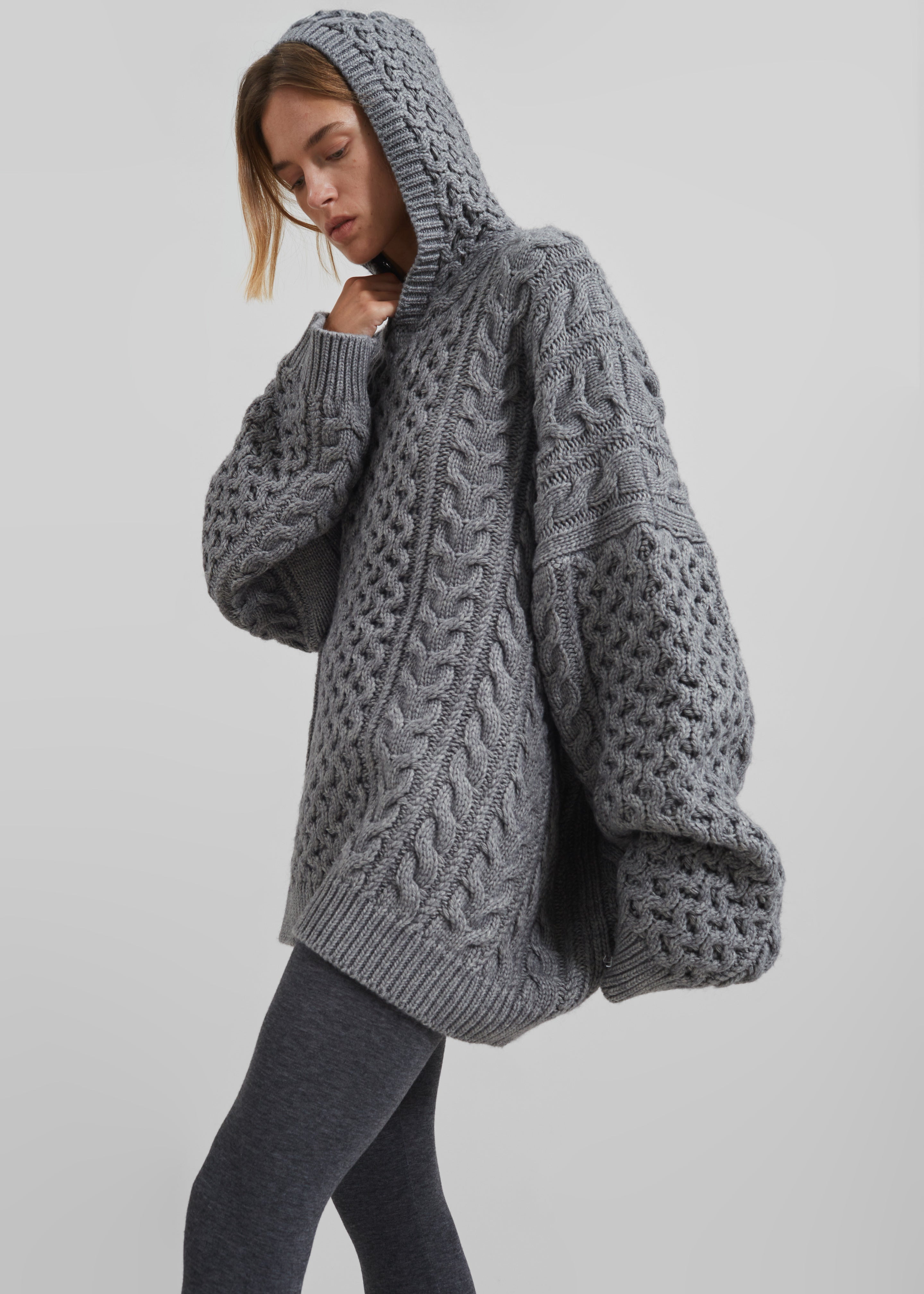 Adare Braided Knit Hoodie - Grey - 3