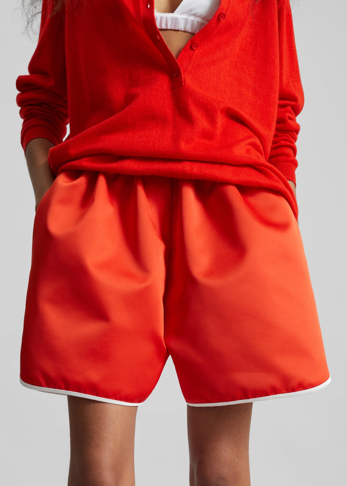 Adia Satin Boxer Shorts - Coral Red - 3