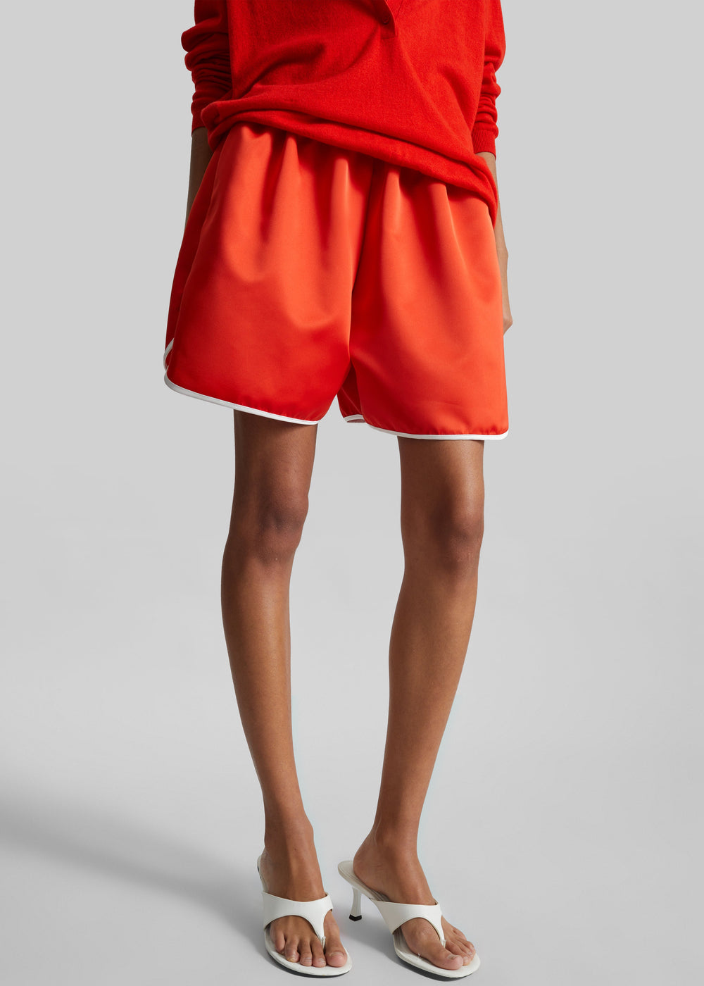 Adia Satin Boxer Shorts - Coral Red - 1