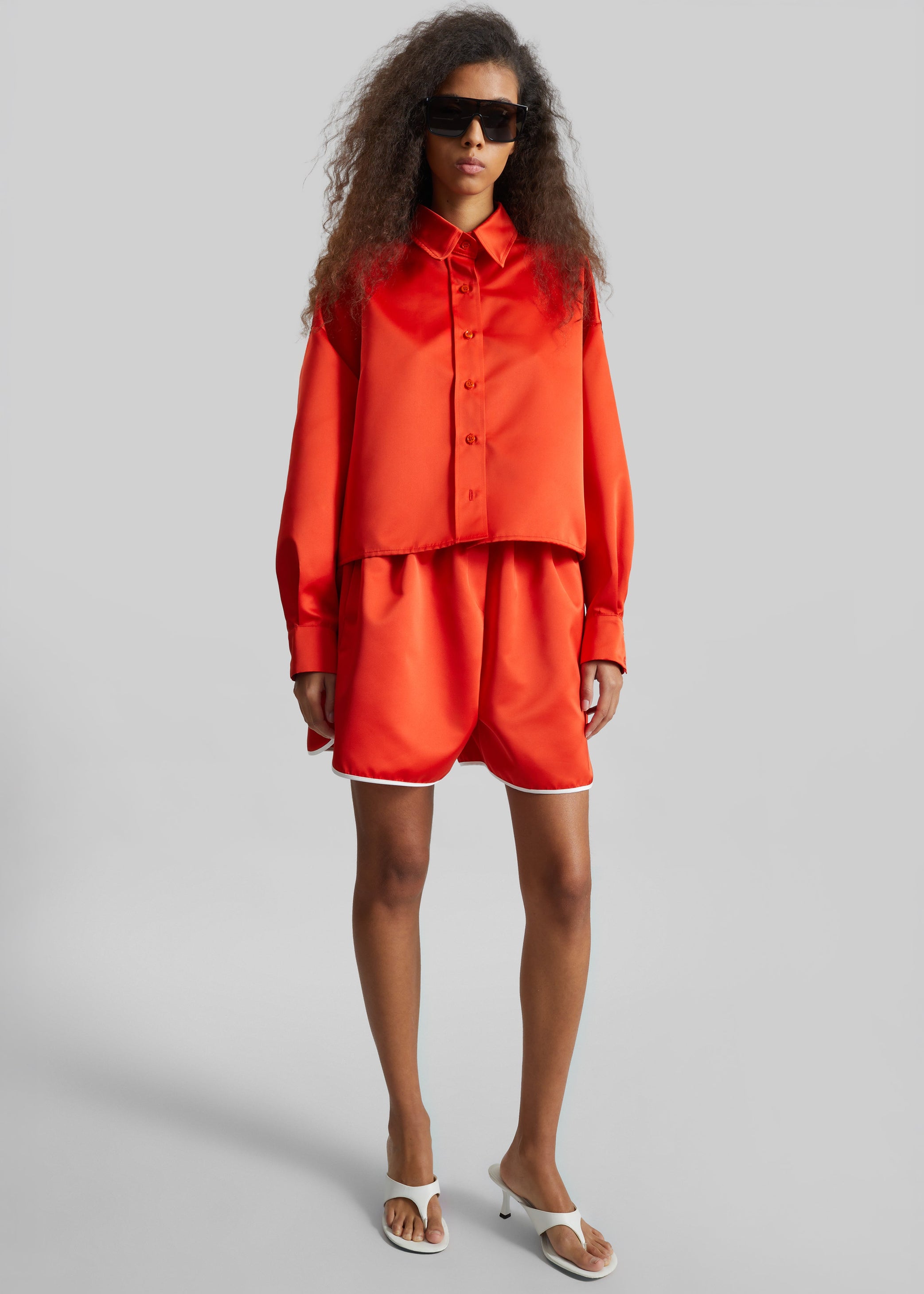 Shop the look image for Adia Satin Boxer Shorts - Coral Red