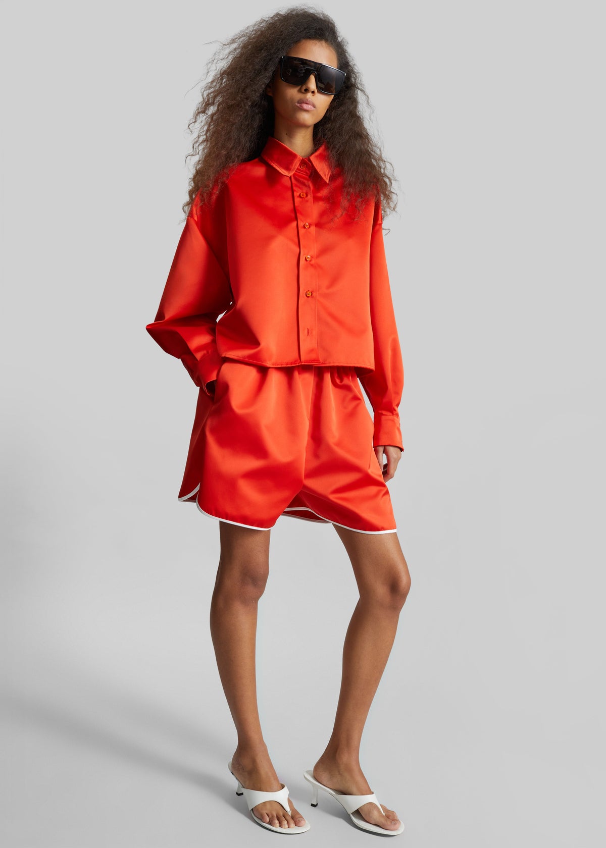 Adia Satin Boxer Shorts - Coral Red - 5