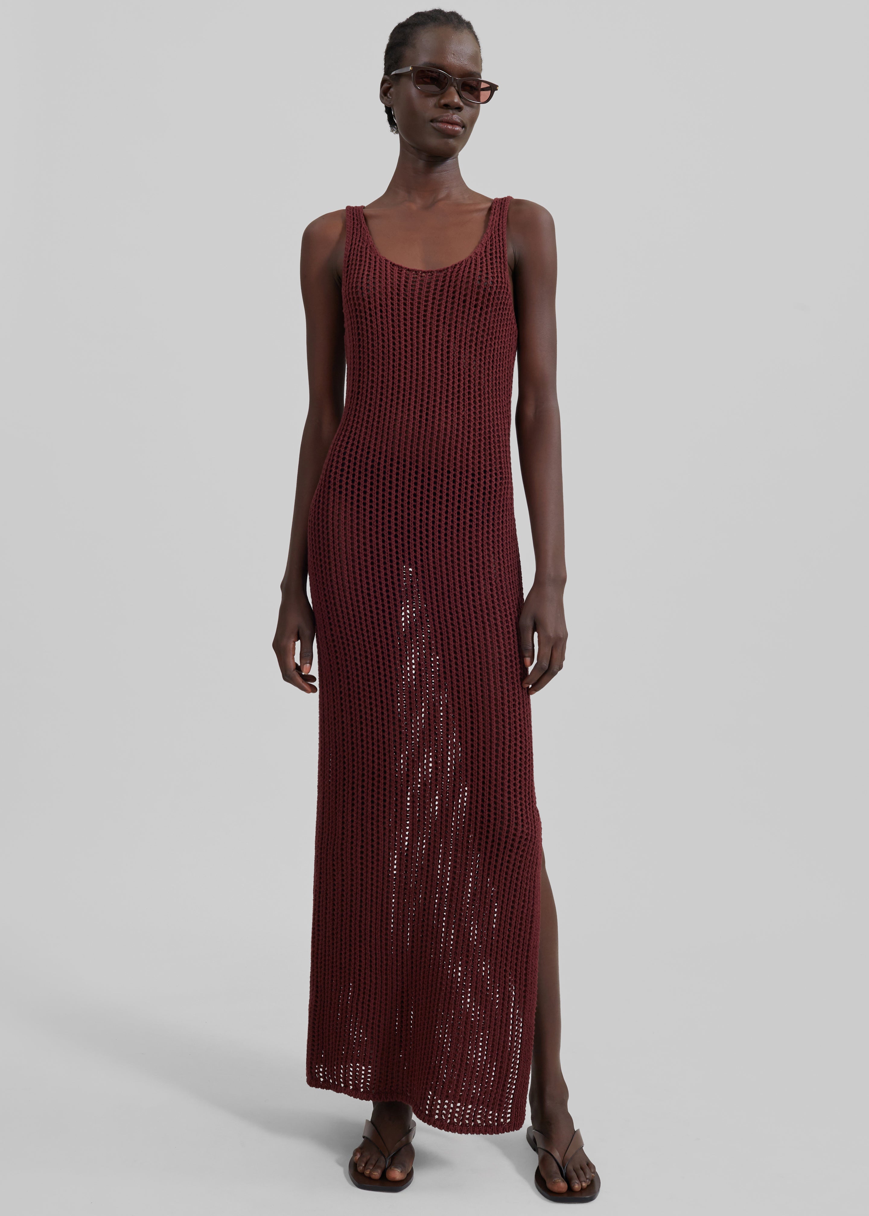 Adrienna Crochet Maxi Dress - Burgundy - 5
