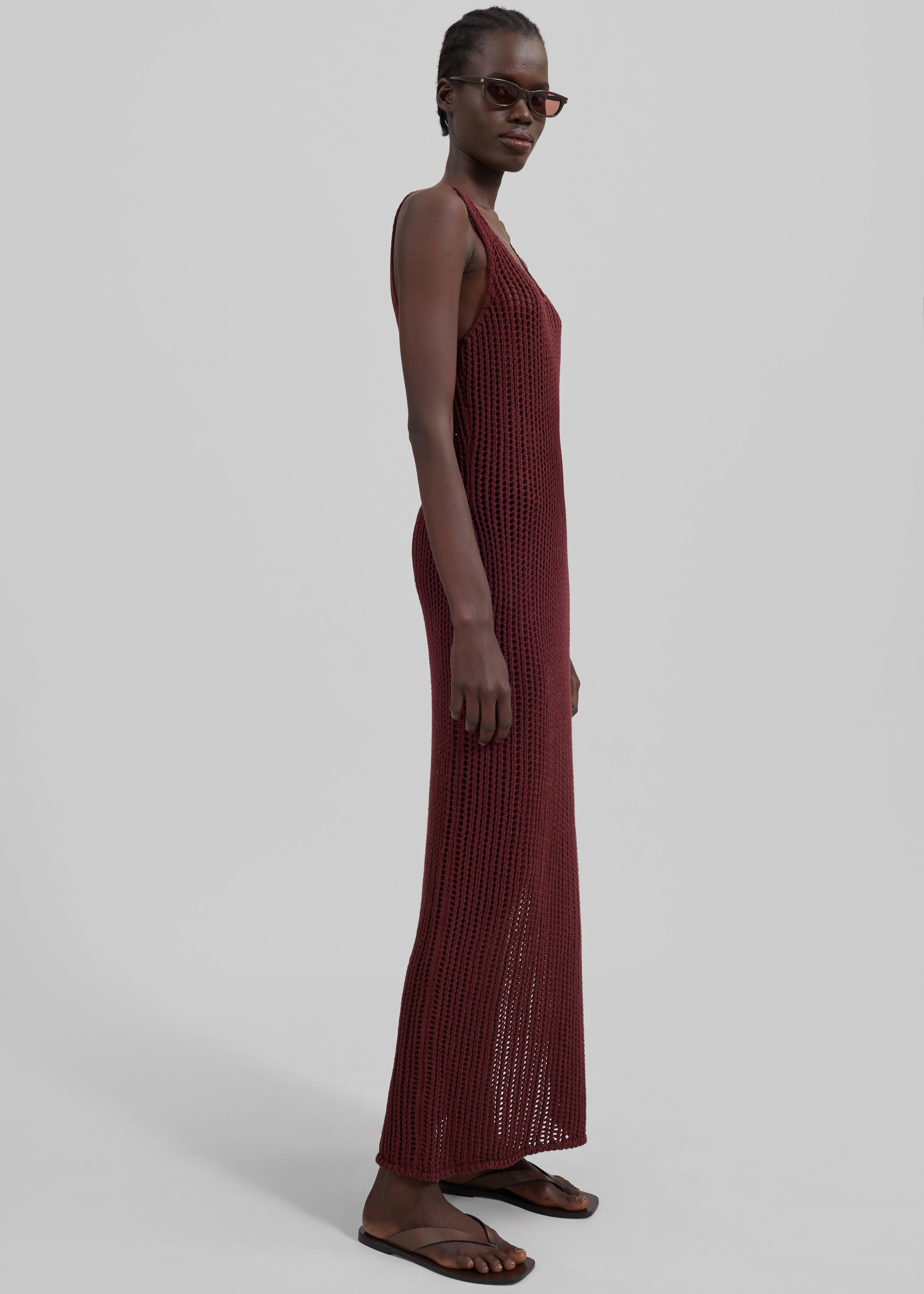 Adrienna Crochet Maxi Dress - Burgundy - 3