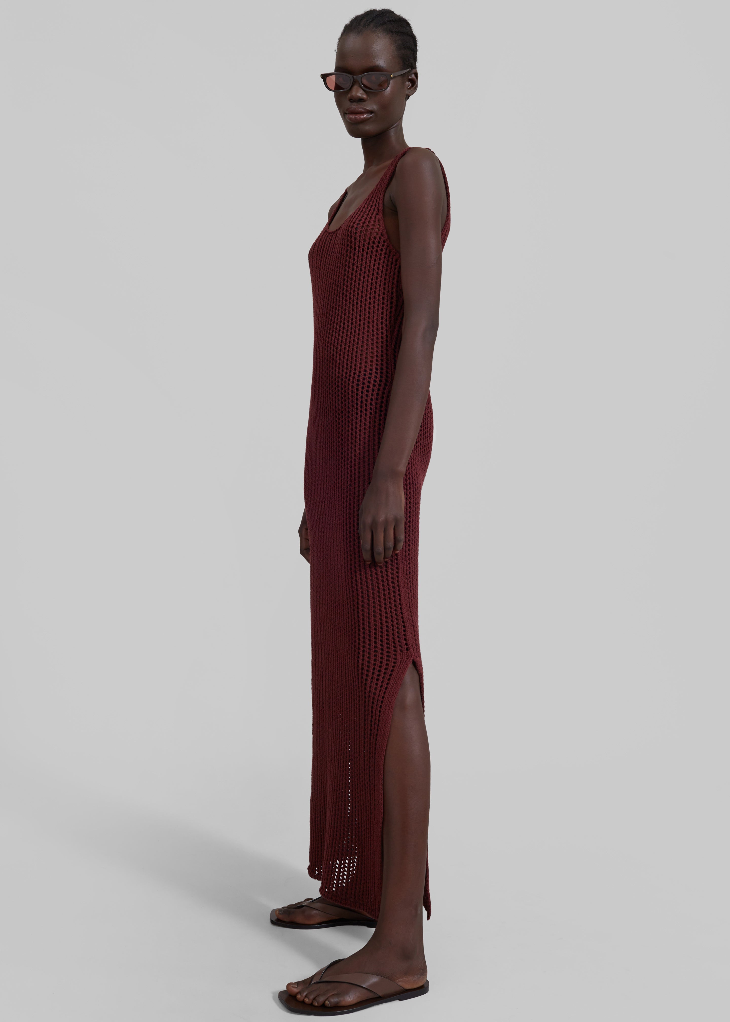 Adrienna Crochet Maxi Dress - Burgundy - 4