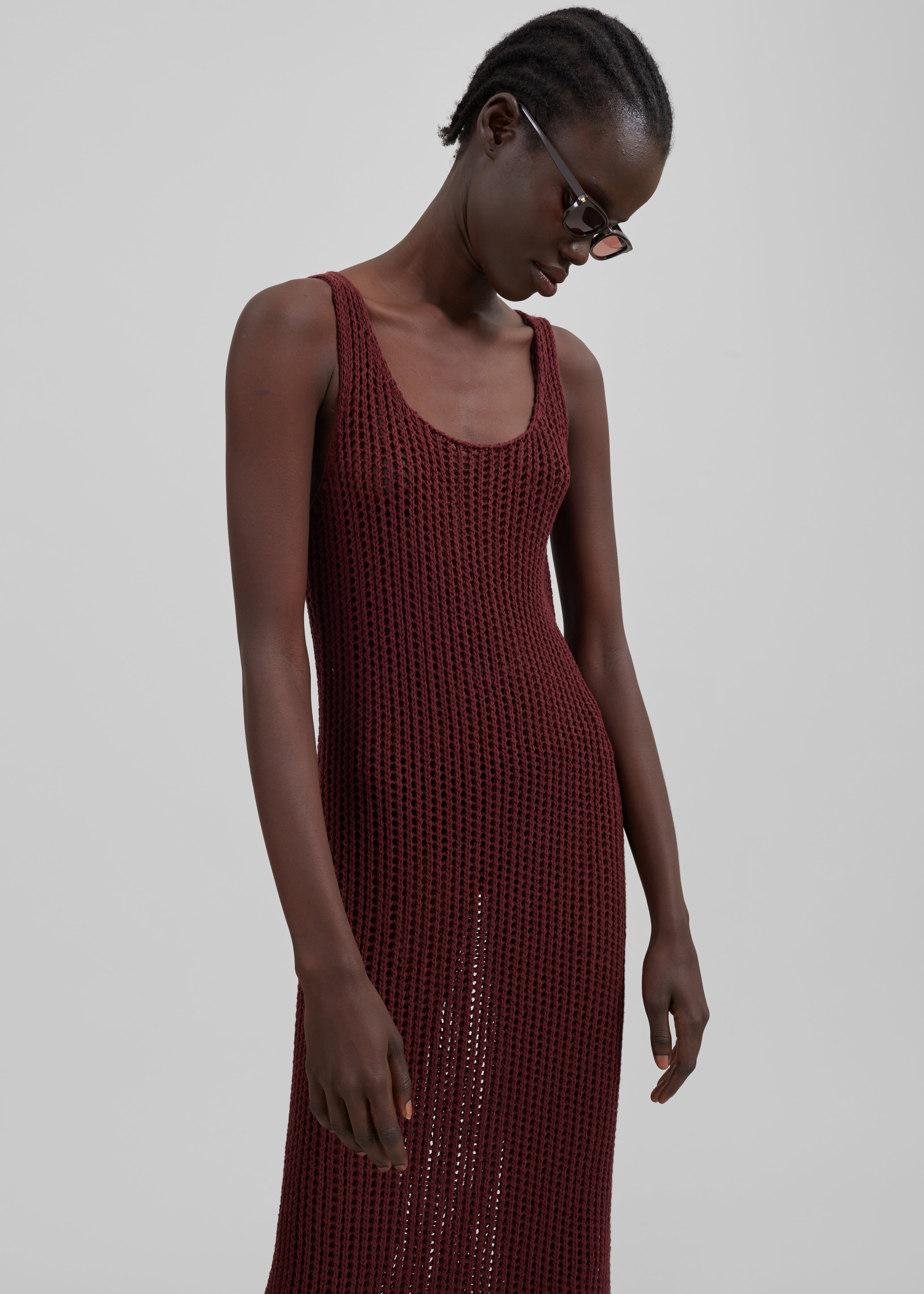 Adrienna Crochet Maxi Dress - Burgundy - 2