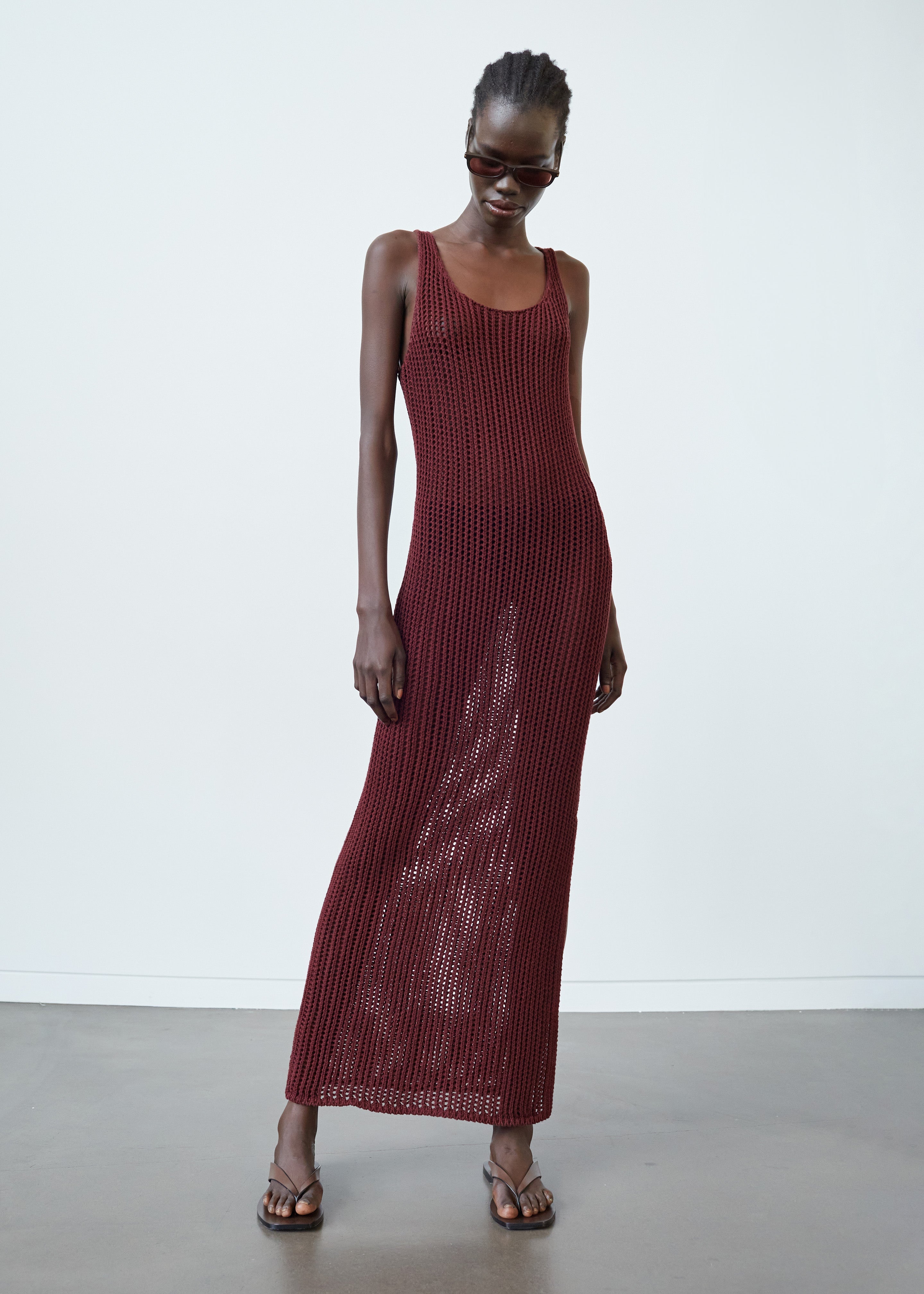 Adrienna Crochet Maxi Dress - Burgundy - 1