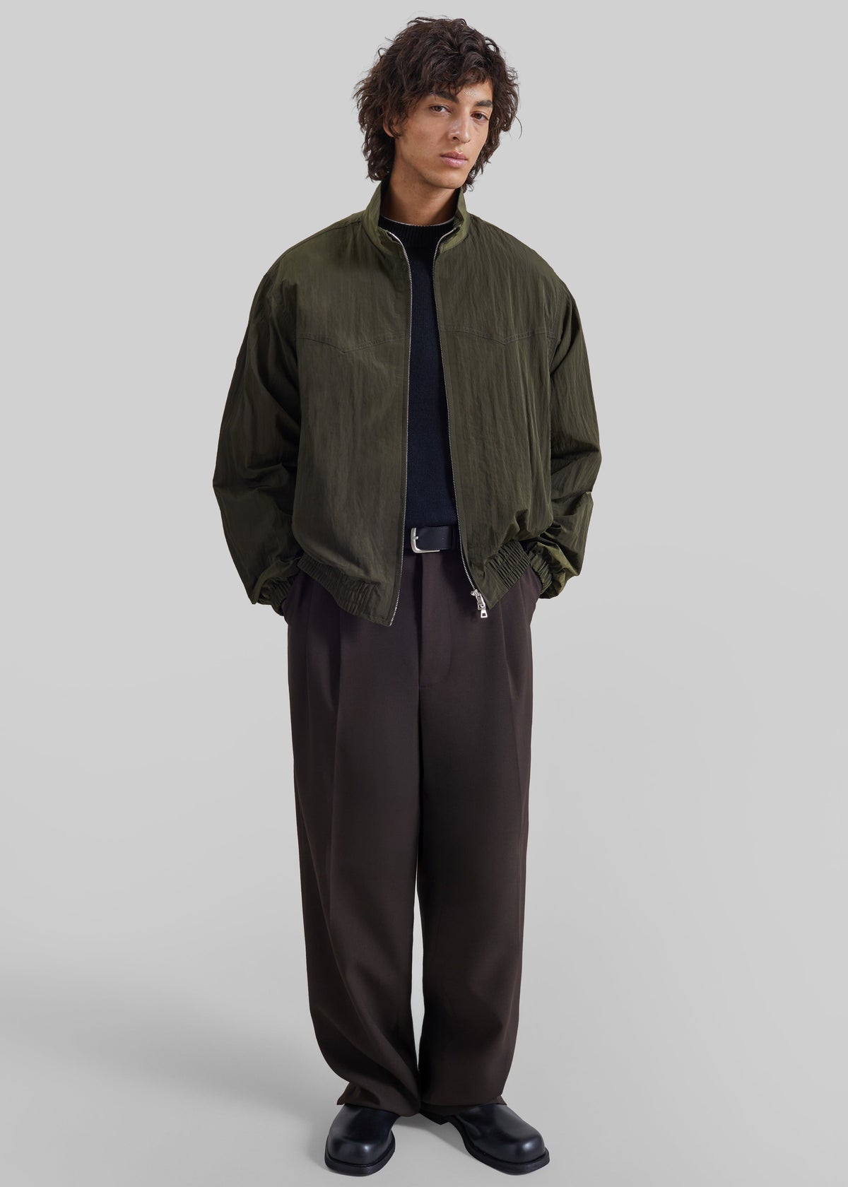 Adry Crinkled Bomber Jacket - Dark Olive