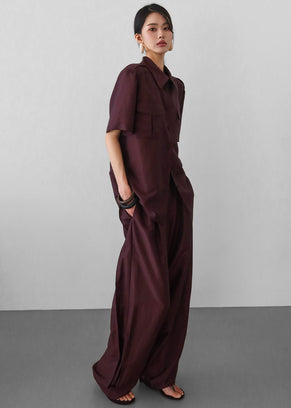 Aduna Satin Pleated Trousers - Burgundy